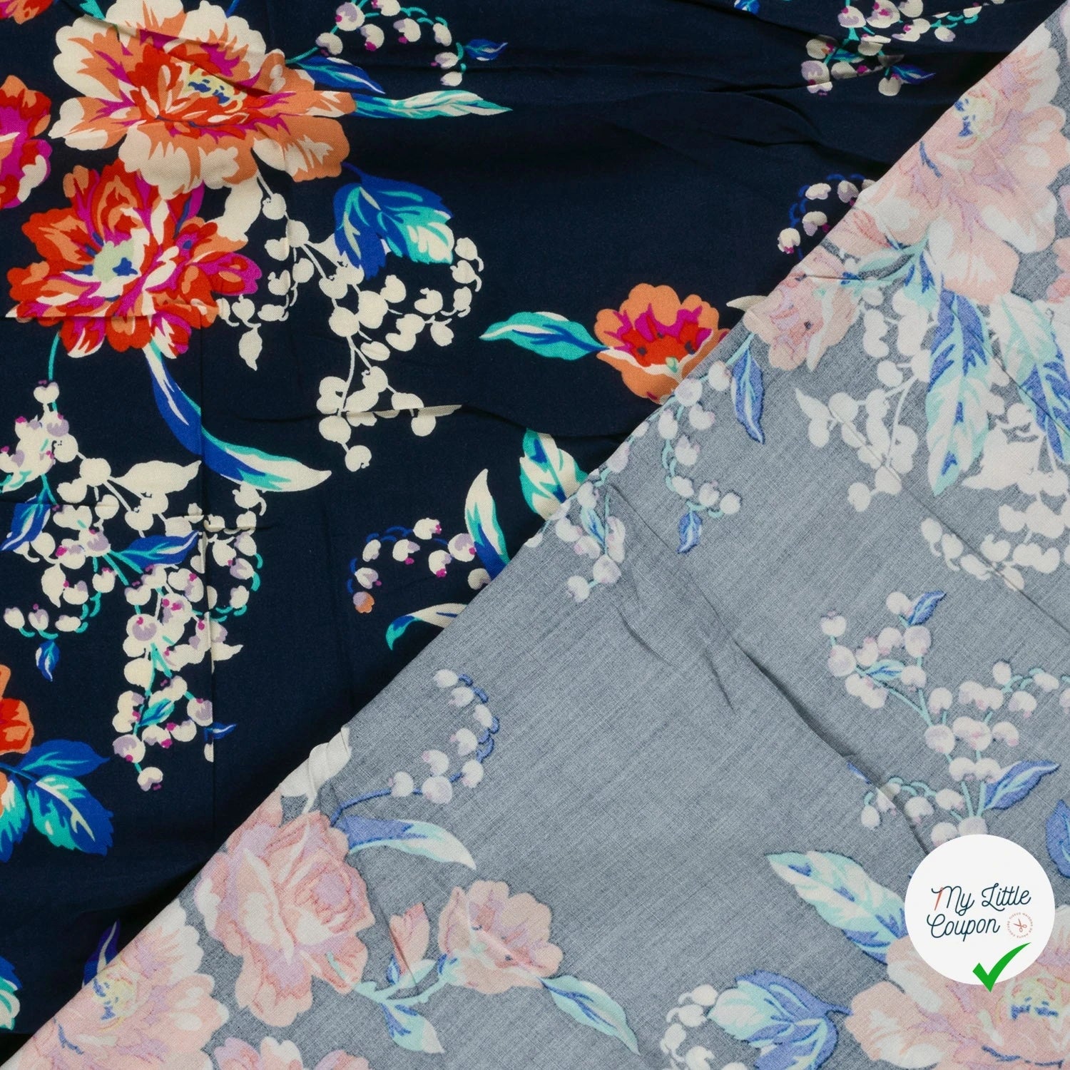 POPELINE BAMBOU IMPRIMÉ FLEURS BLEU MARINE - My Little Coupon