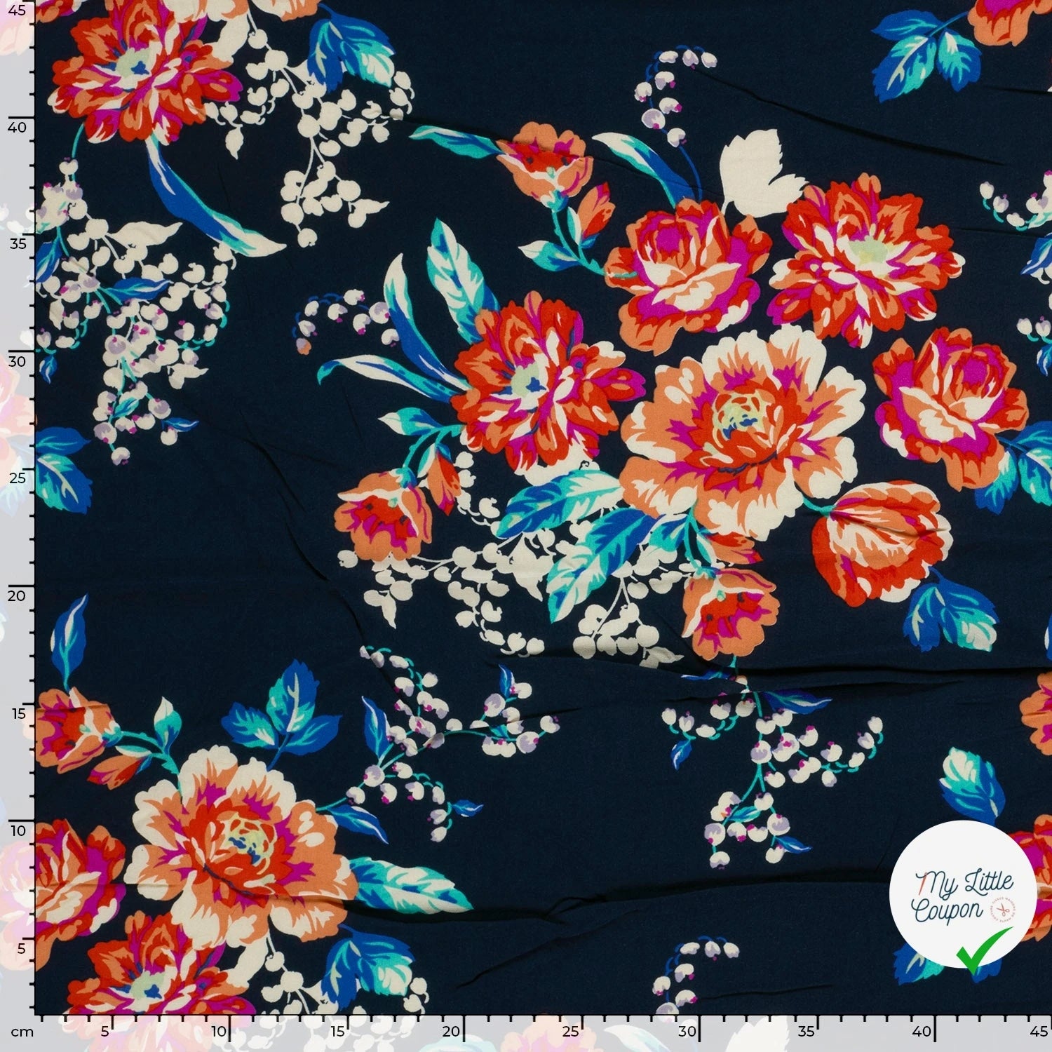 POPELINE BAMBOU IMPRIMÉ FLEURS BLEU MARINE - My Little Coupon