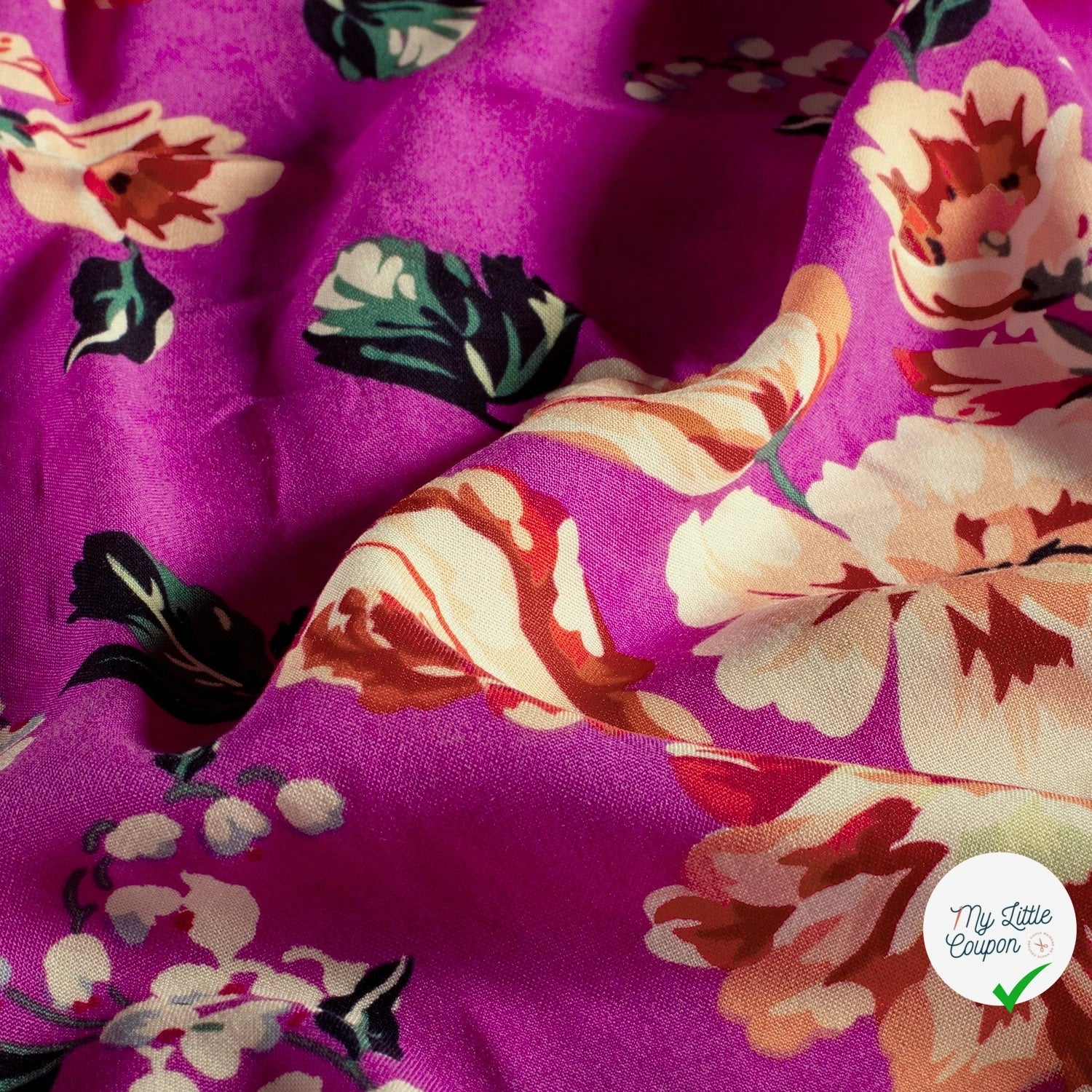POPELINE BAMBOU IMPRIMÉ FLEURS FUCHSIA - My Little Coupon