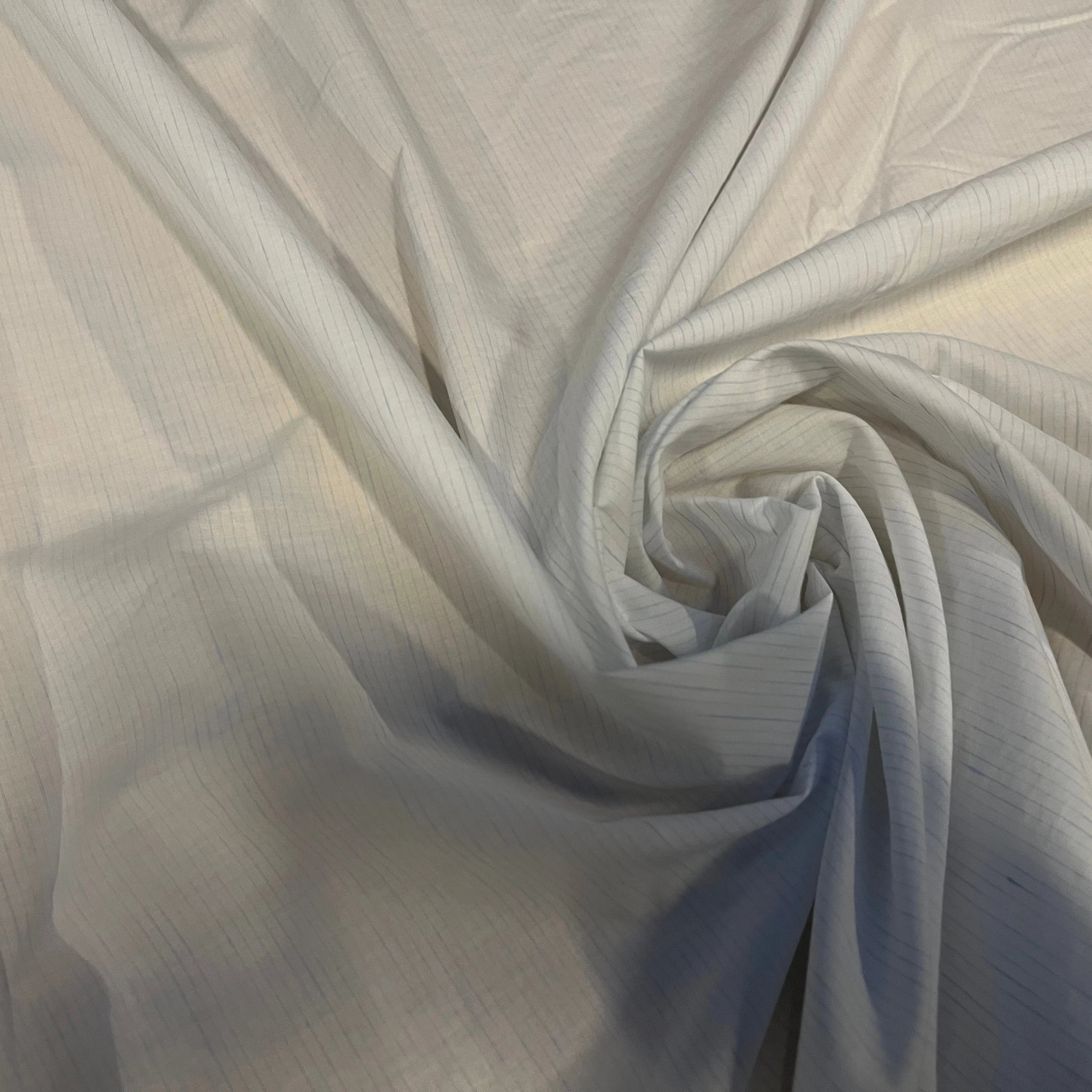 POPELINE BLANCHES À RAYURES BLEUES PIQUÉES - My Little Coupon