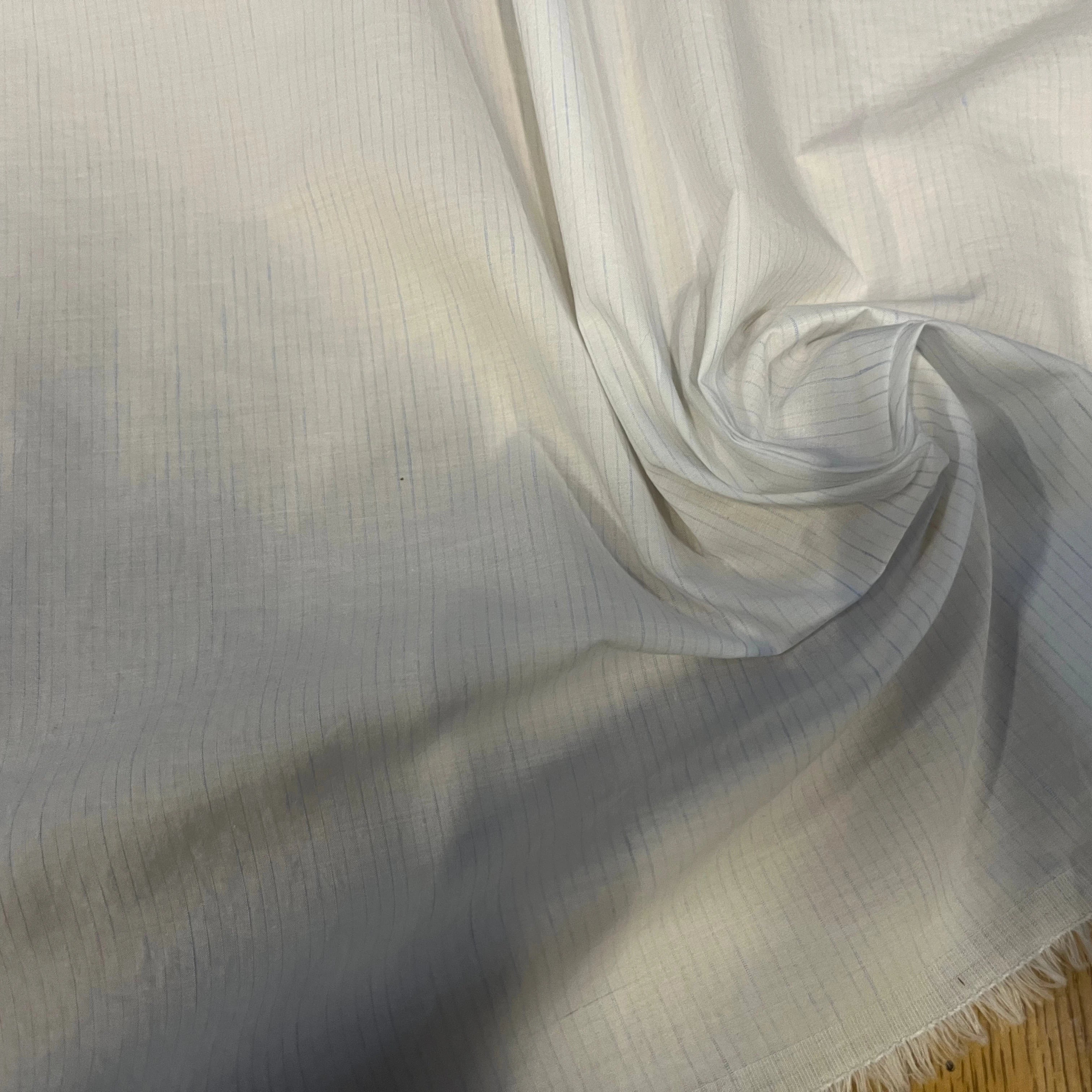 POPELINE BLANCHES À RAYURES BLEUES PIQUÉES - My Little Coupon