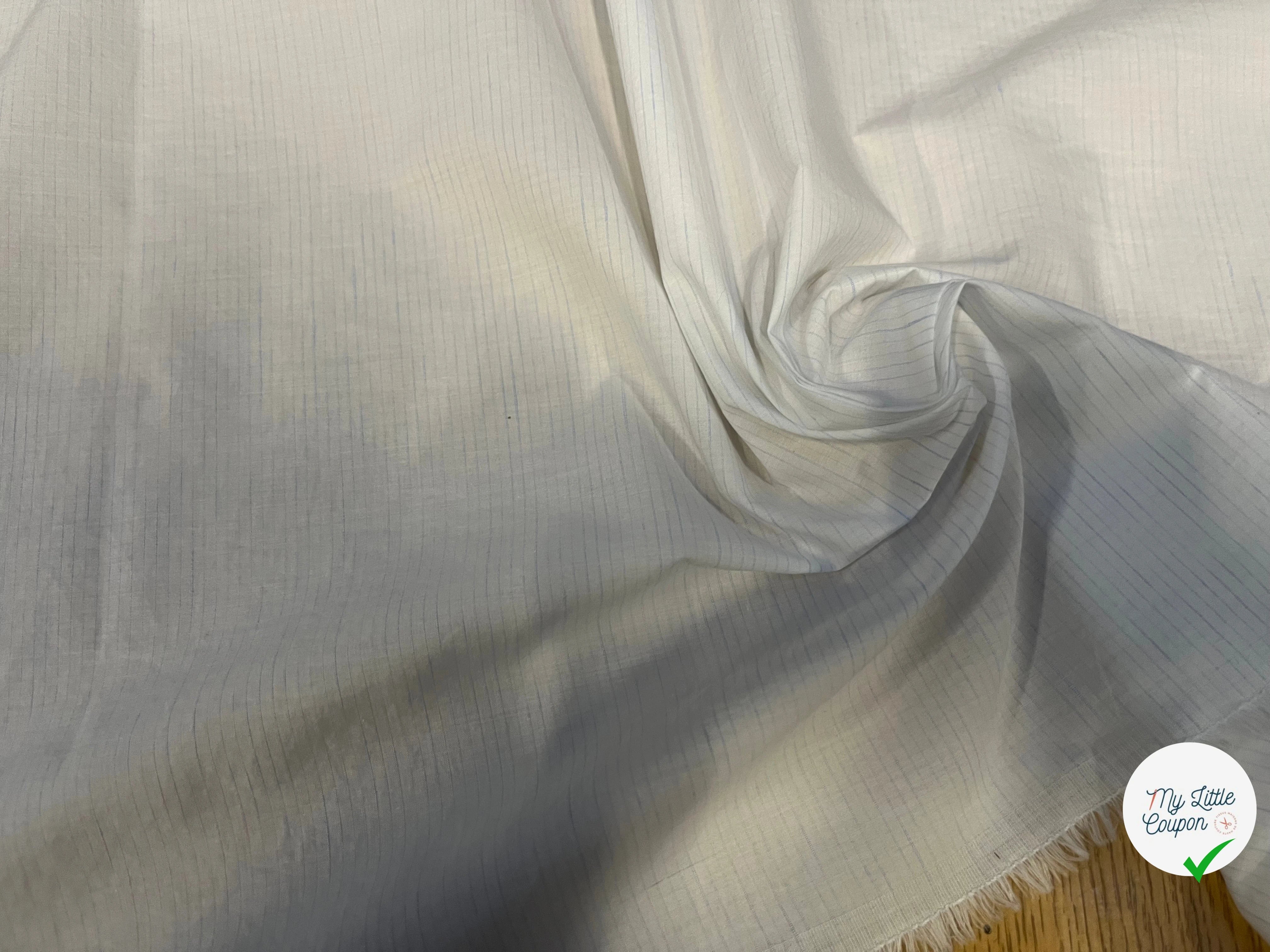 POPELINE BLANCHES À RAYURES BLEUES PIQUÉES - My Little Coupon