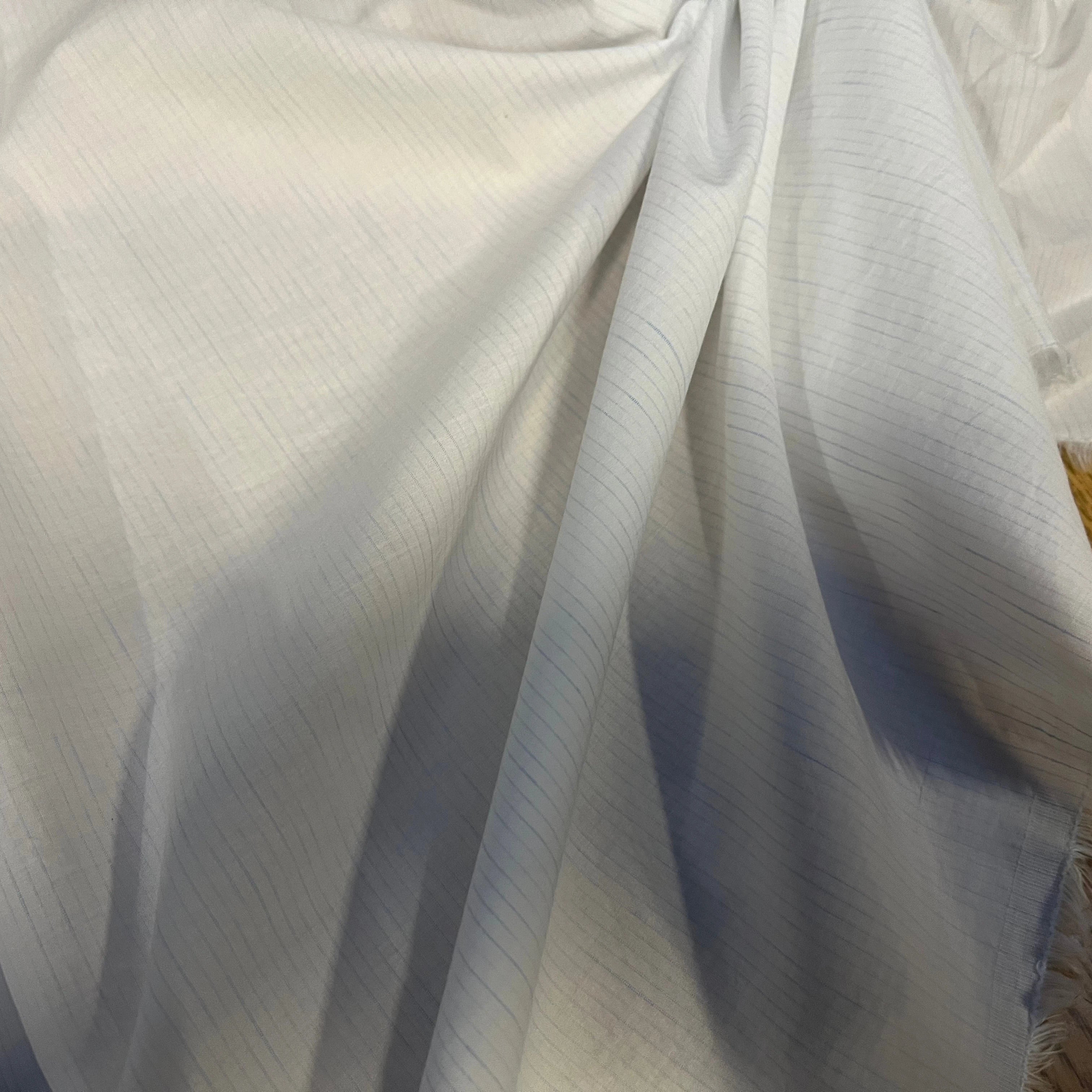 POPELINE BLANCHES À RAYURES BLEUES PIQUÉES - My Little Coupon