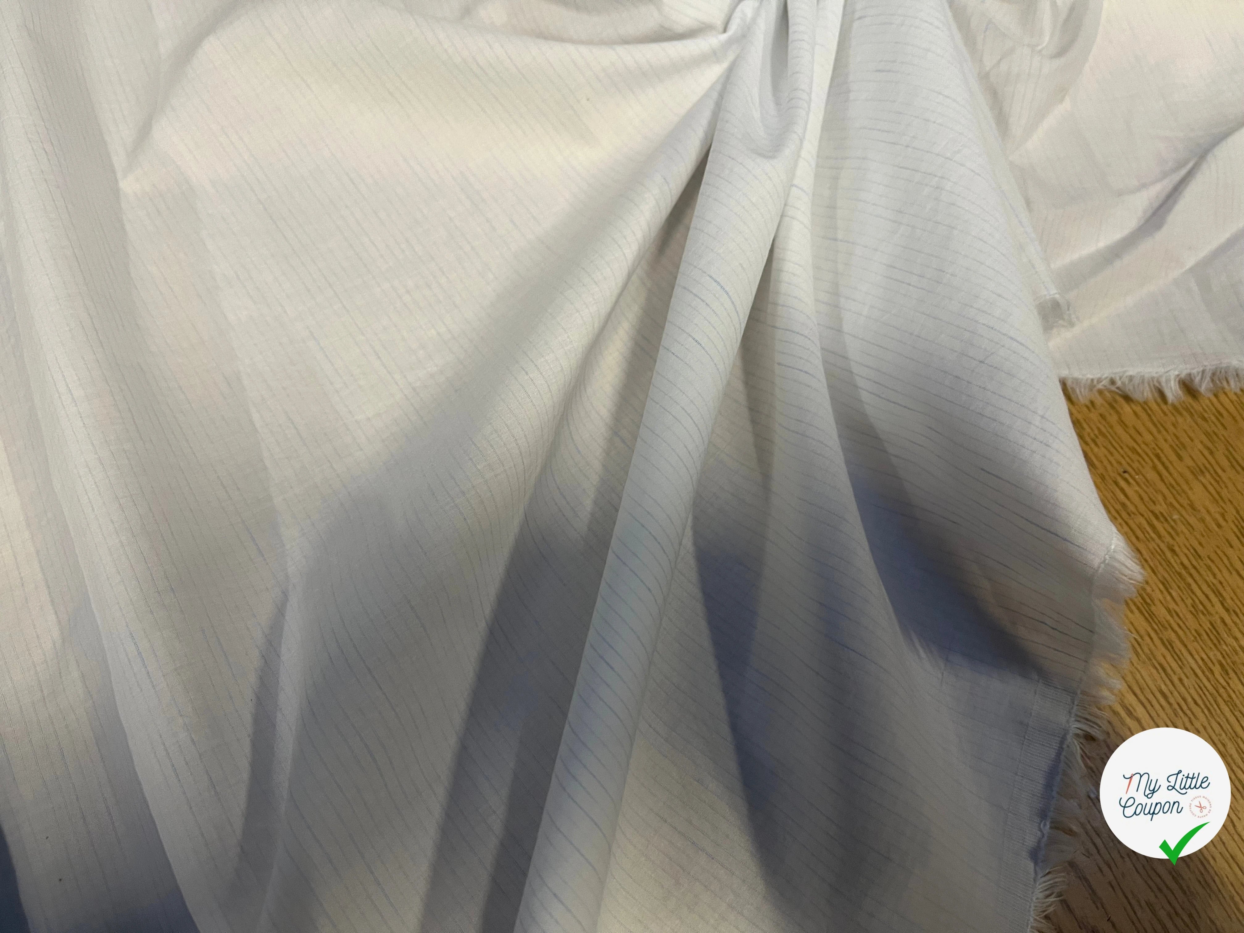POPELINE BLANCHES À RAYURES BLEUES PIQUÉES - My Little Coupon