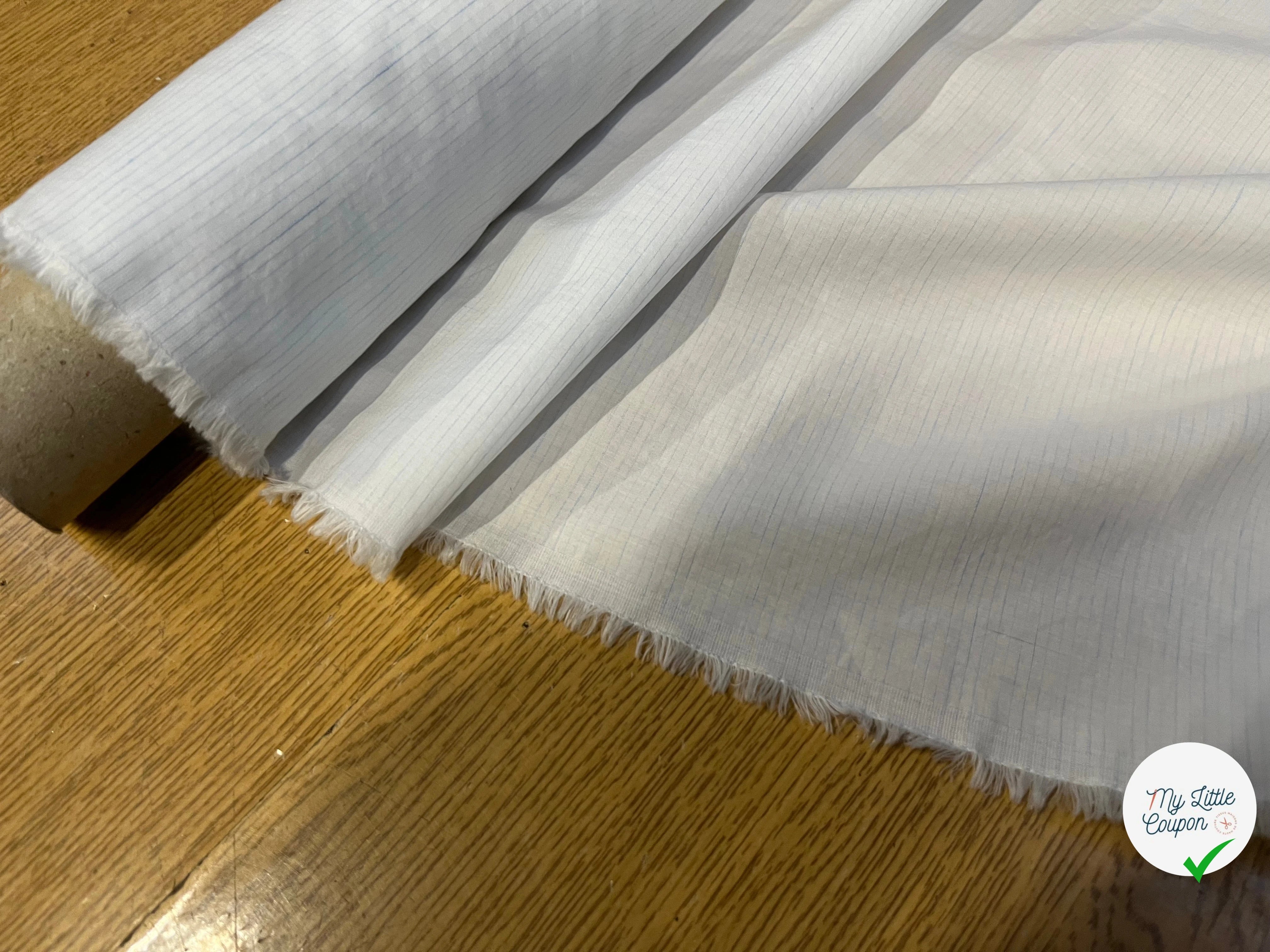 POPELINE BLANCHES À RAYURES BLEUES PIQUÉES - My Little Coupon