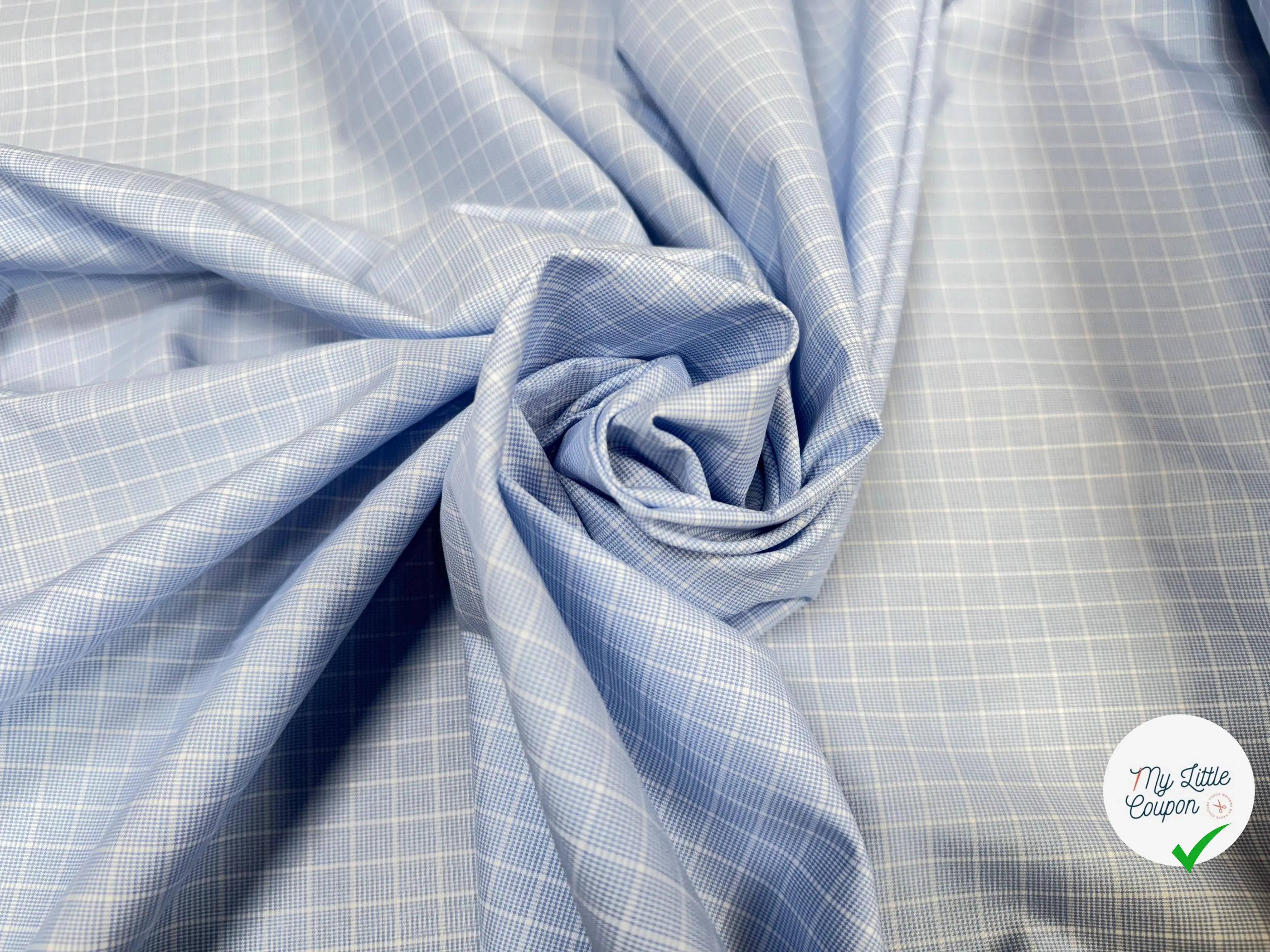 POPELINE CARREAUX BLEU CLAIR - My Little Coupon