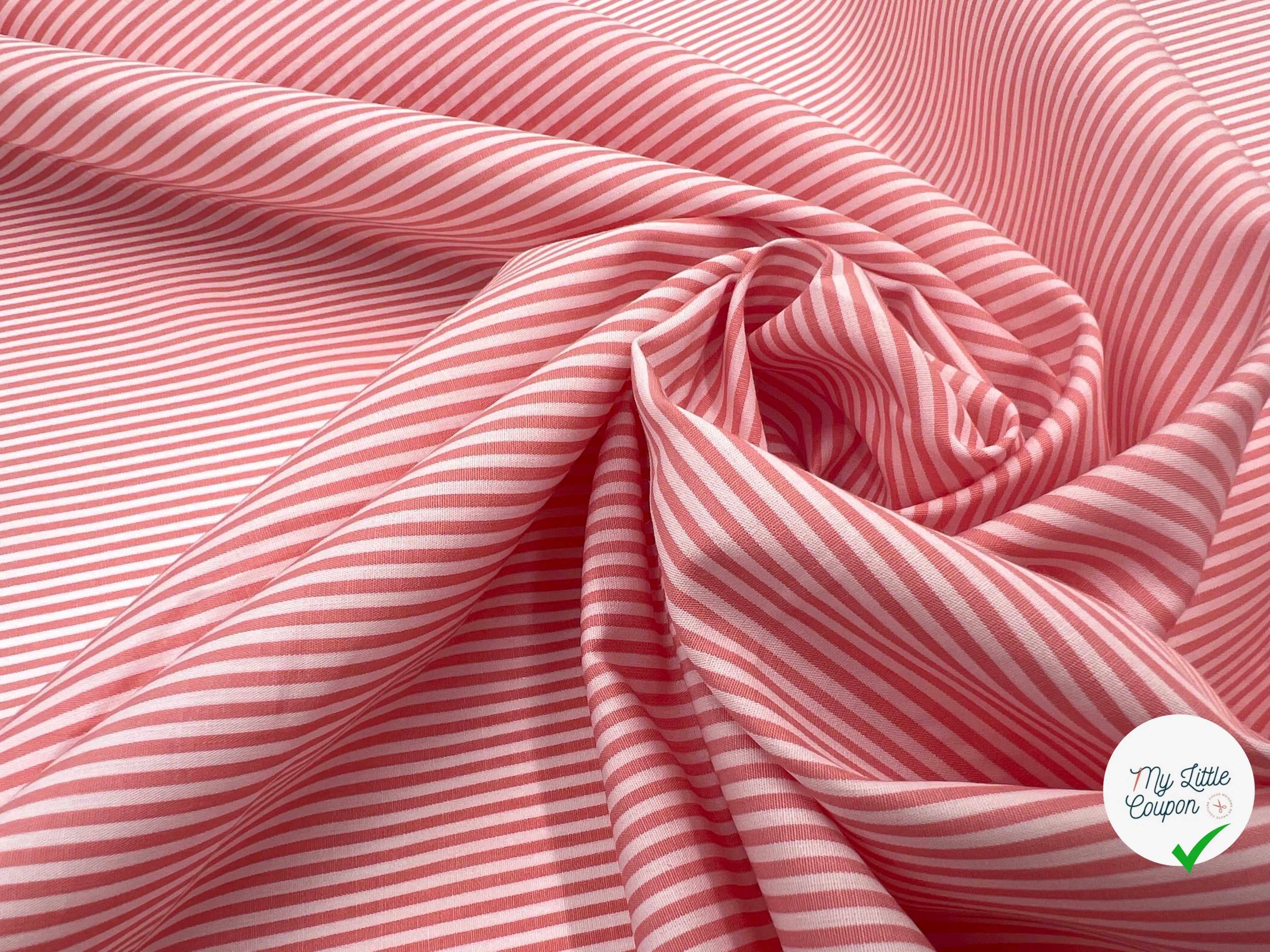 POPELINE CHEMISE FINES RAYURES ROSE PÊCHE - coupon de tissu de 3 mètres - My Little Coupon - tissu - coudre