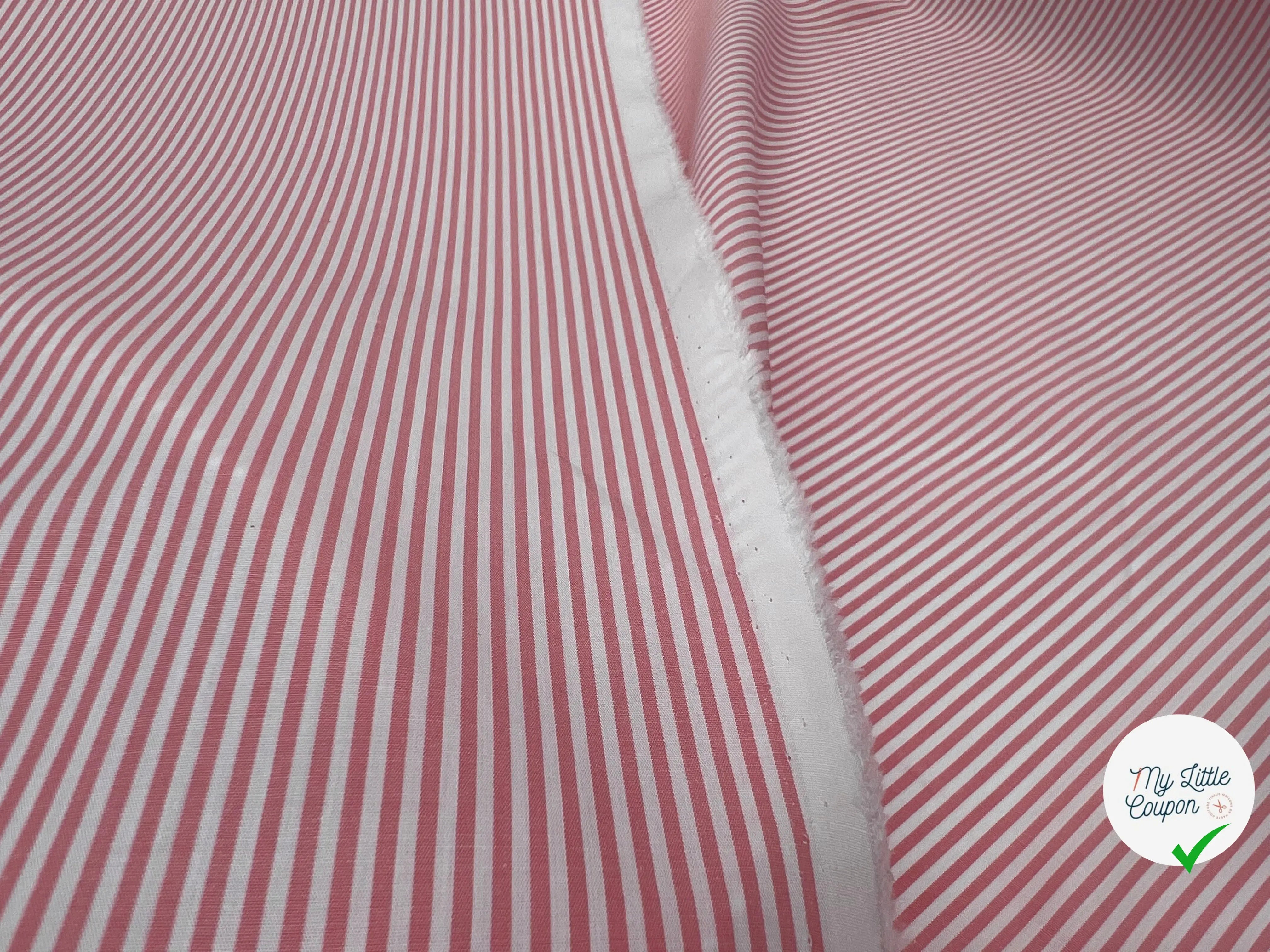 POPELINE CHEMISE FINES RAYURES ROSE PÊCHE - coupon de tissu de 3 mètres - My Little Coupon - tissu - coudre