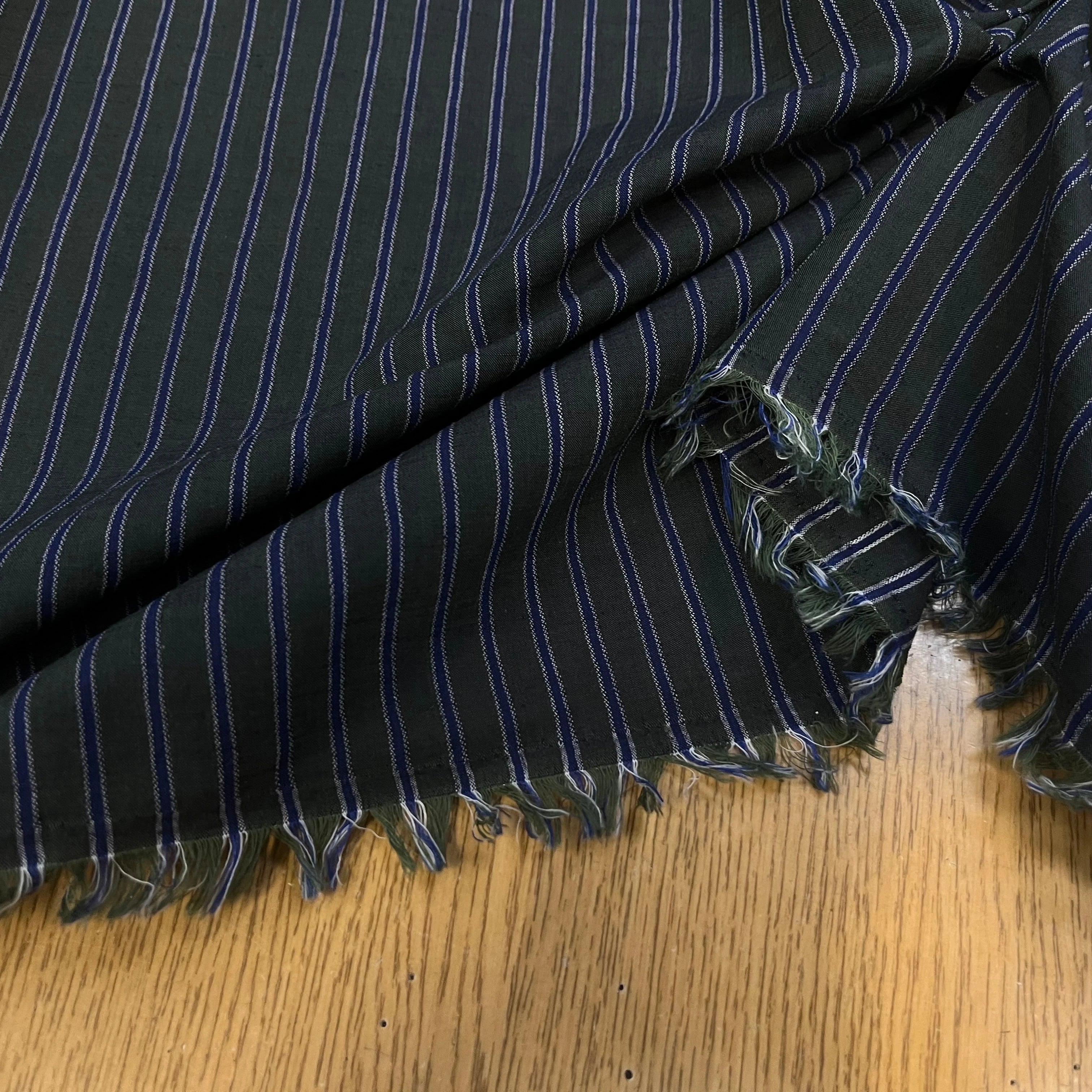 POPELINE COTIN LIN VERTE SAPIN À RAYURES BLEUES - My Little Coupon