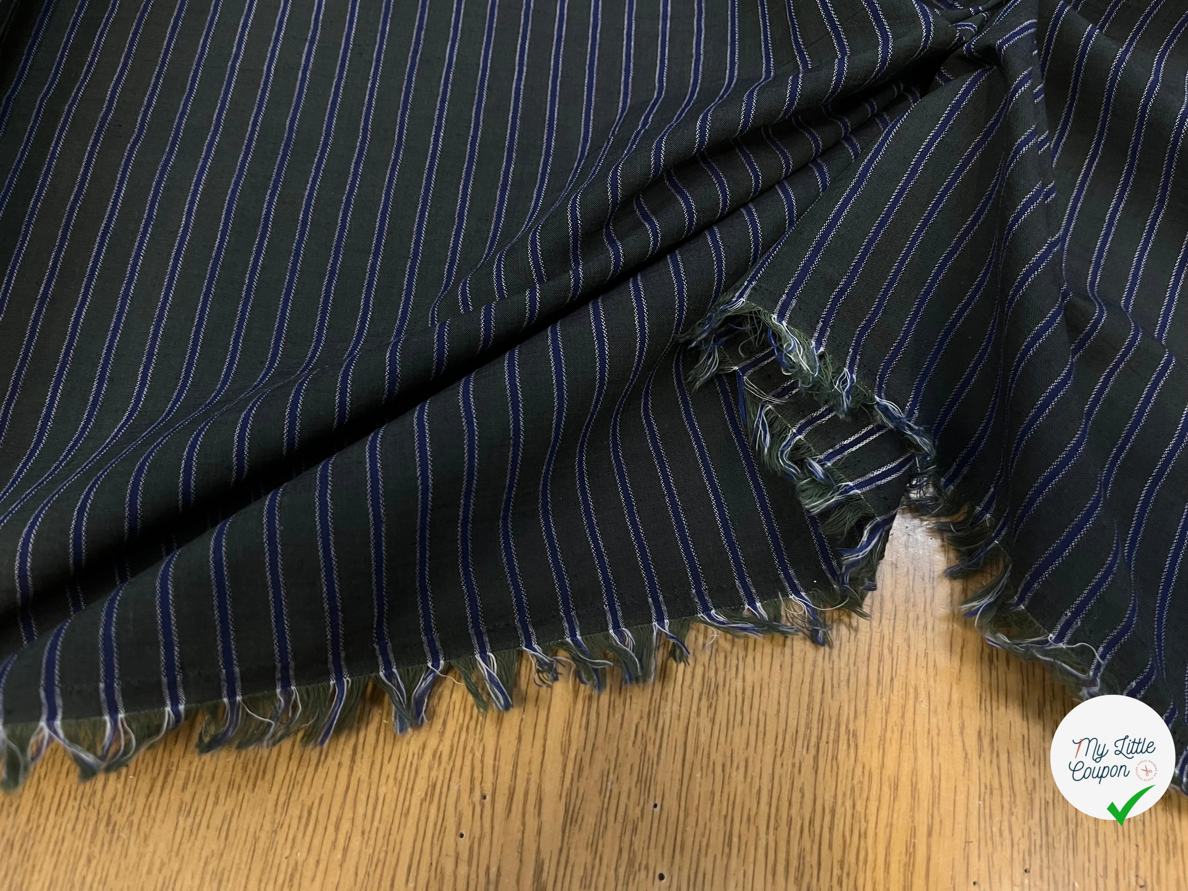 POPELINE COTIN LIN VERTE SAPIN À RAYURES BLEUES - My Little Coupon