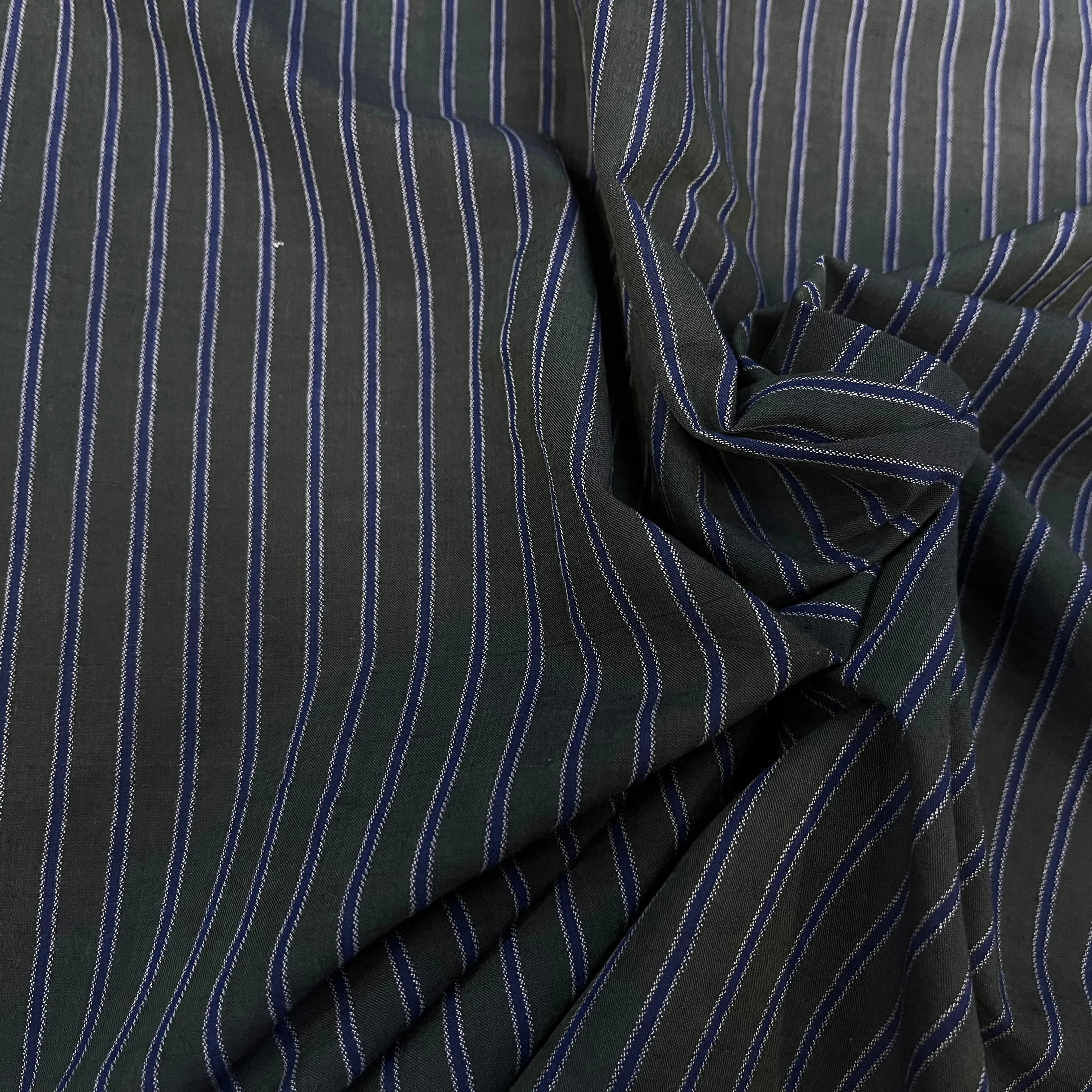 POPELINE COTIN LIN VERTE SAPIN À RAYURES BLEUES - My Little Coupon