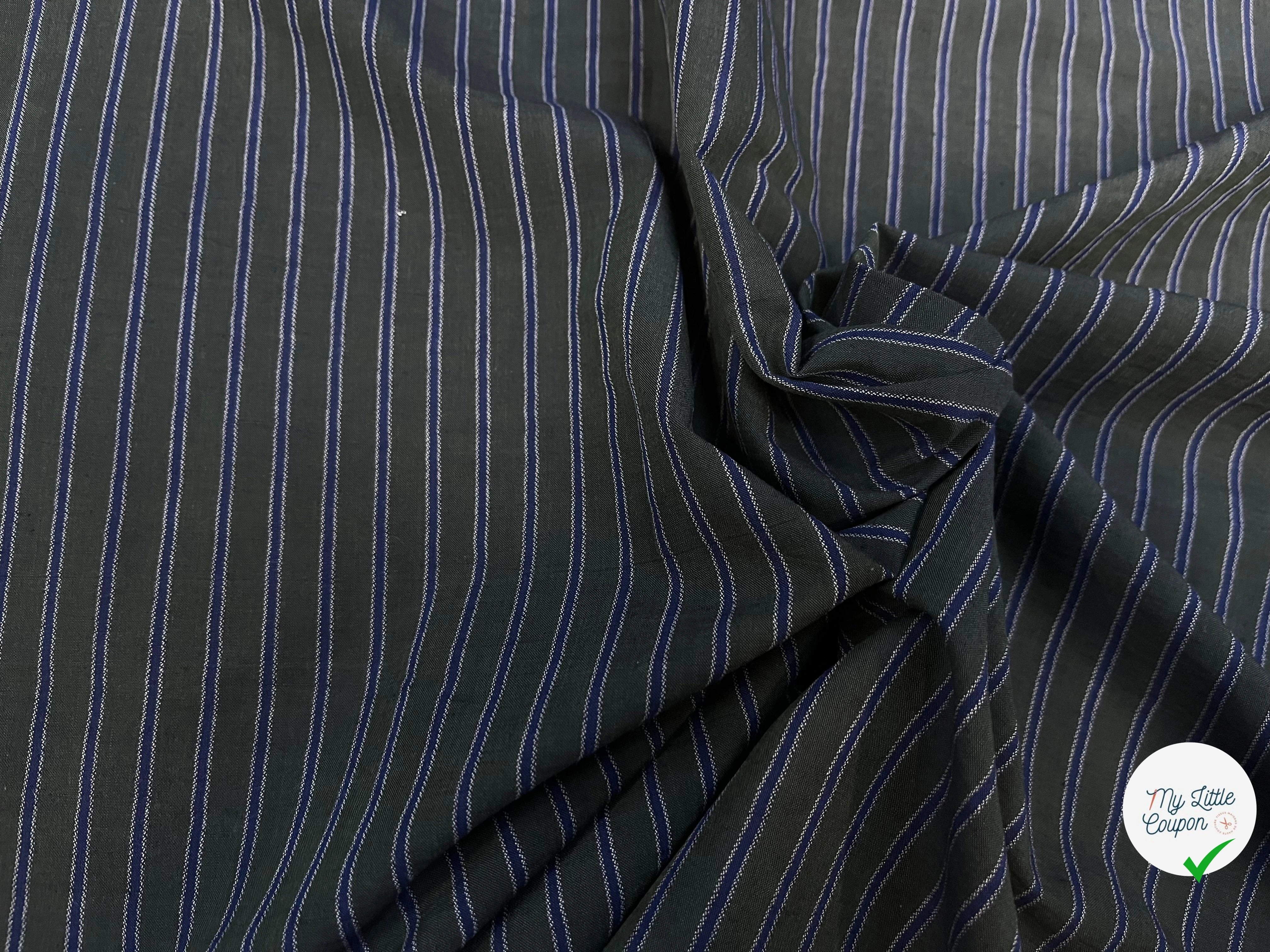 POPELINE COTIN LIN VERTE SAPIN À RAYURES BLEUES - My Little Coupon