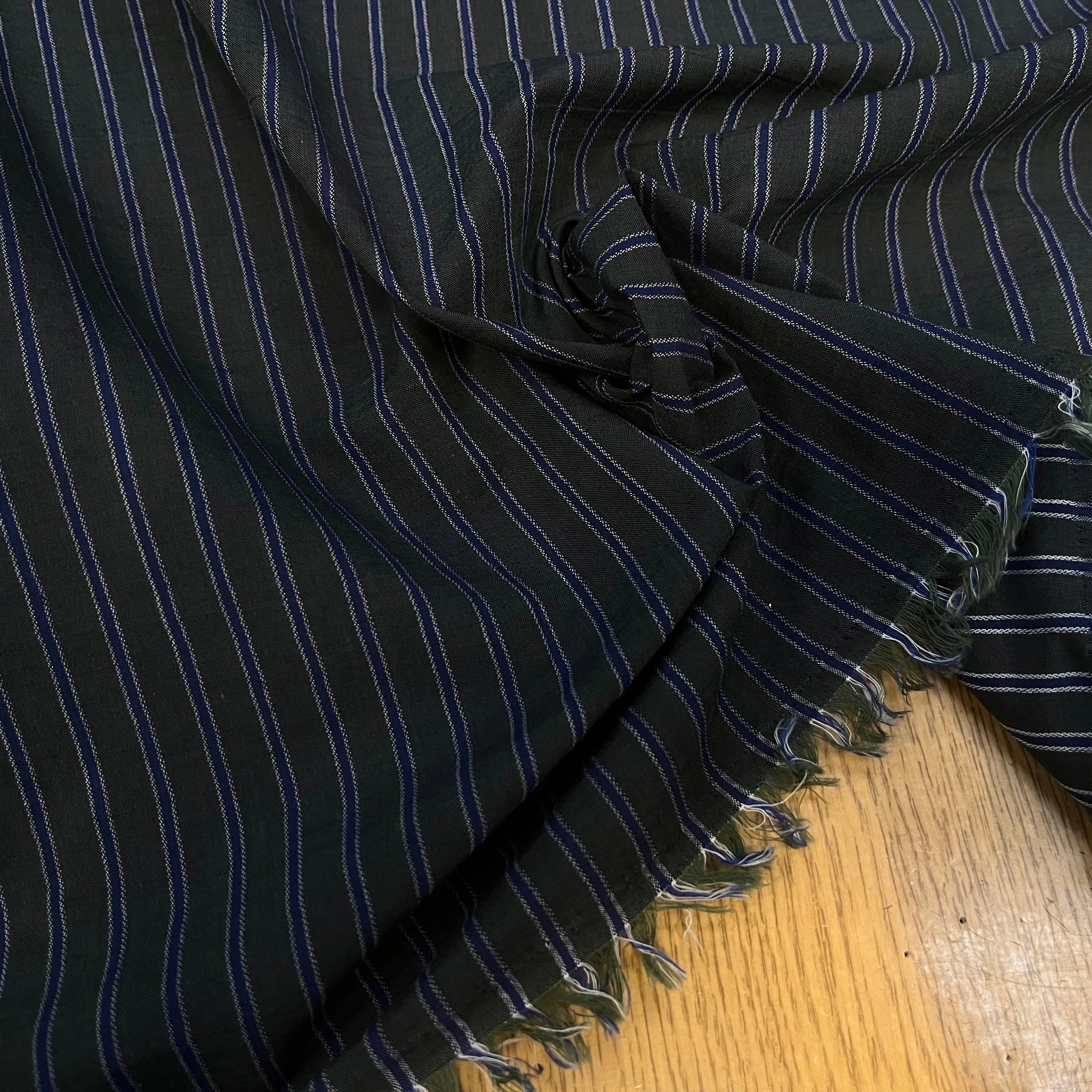 POPELINE COTIN LIN VERTE SAPIN À RAYURES BLEUES - My Little Coupon