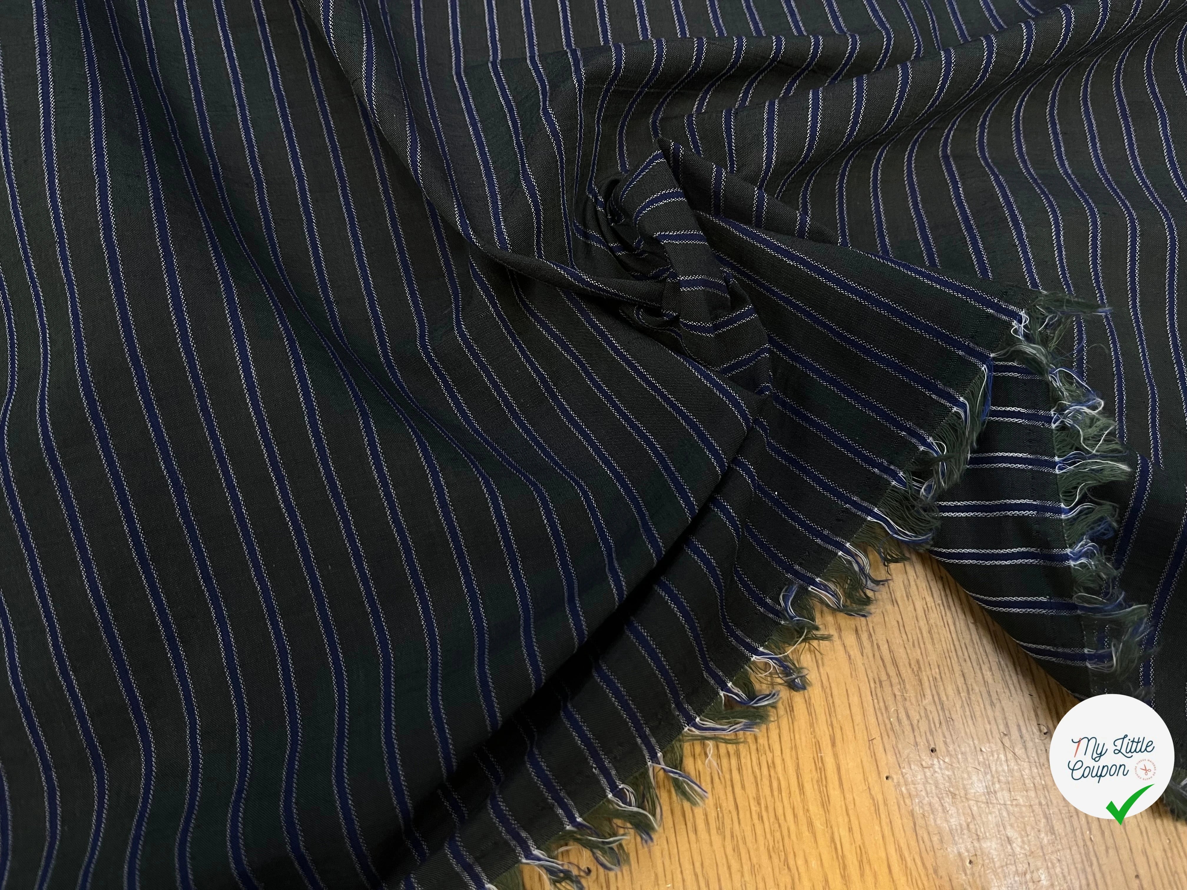 POPELINE COTIN LIN VERTE SAPIN À RAYURES BLEUES - My Little Coupon