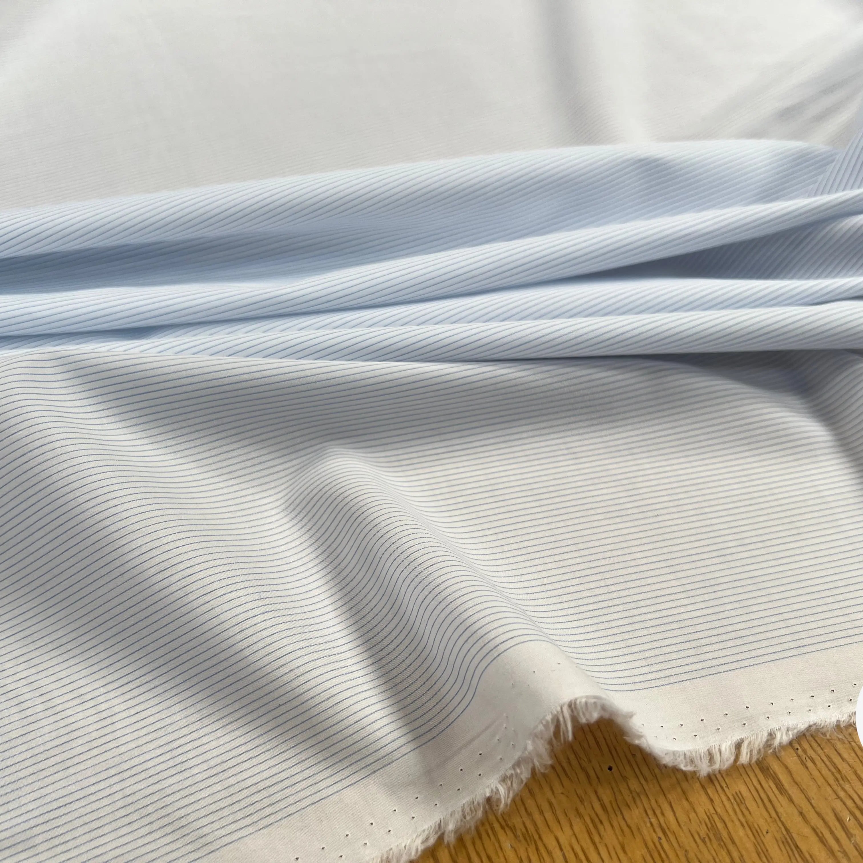 POPELINE COTON BLANCHE FINES RAYURES BLEUX - My Little Coupon
