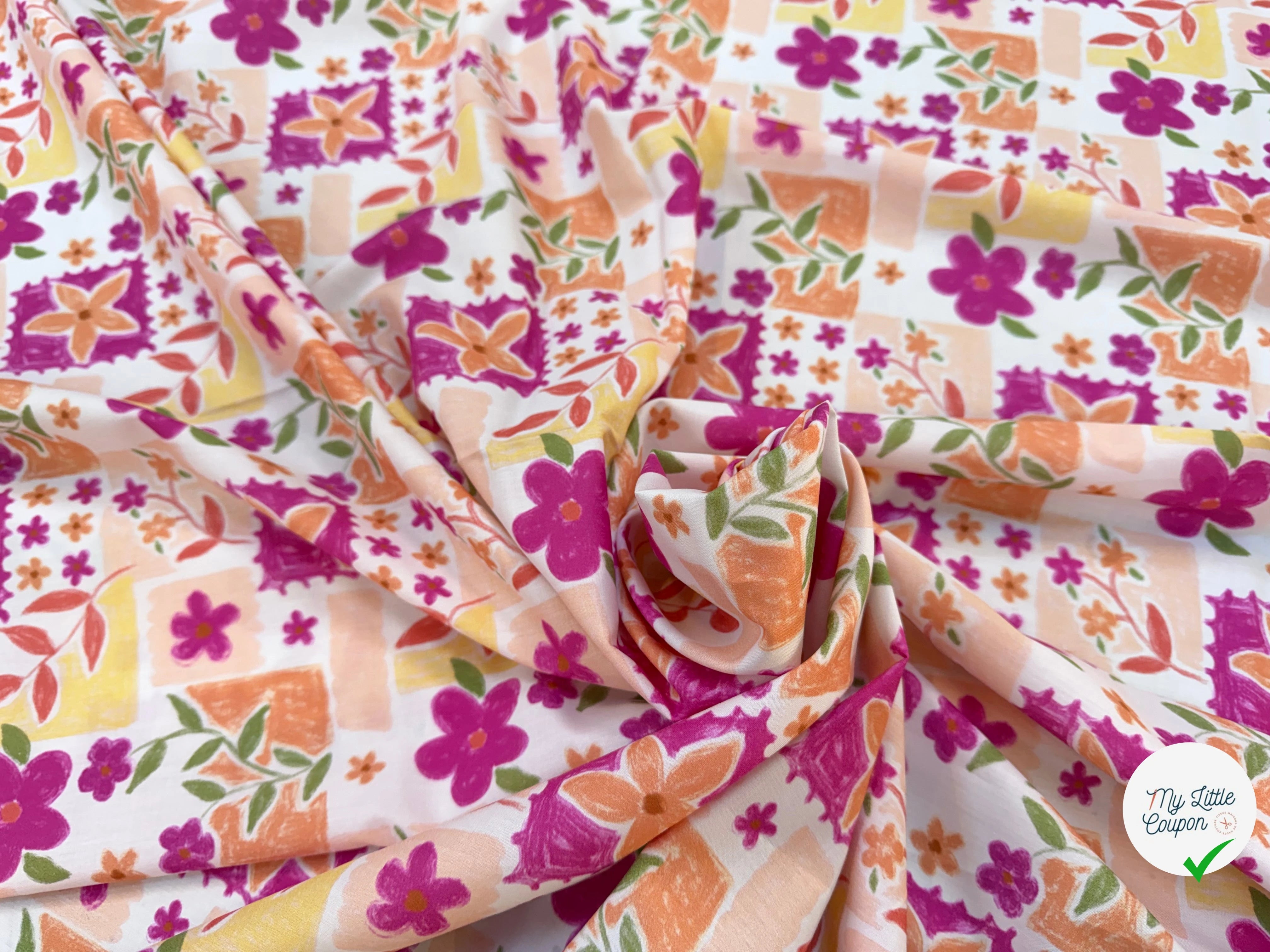 POPELINE COTON DIGITAL FLOWERS – FUCHSIA - My Little Coupon