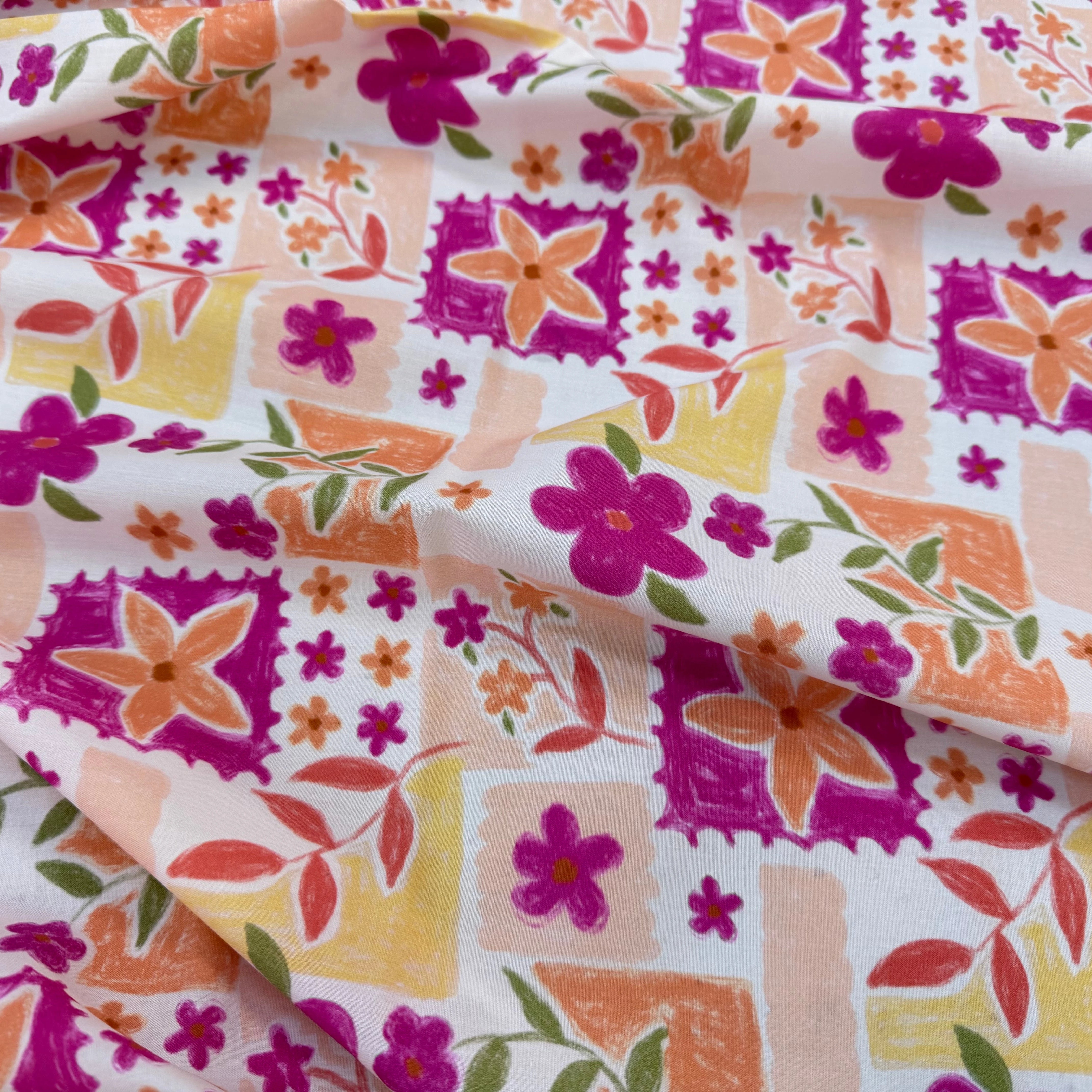 POPELINE COTON DIGITAL FLOWERS – FUCHSIA - My Little Coupon