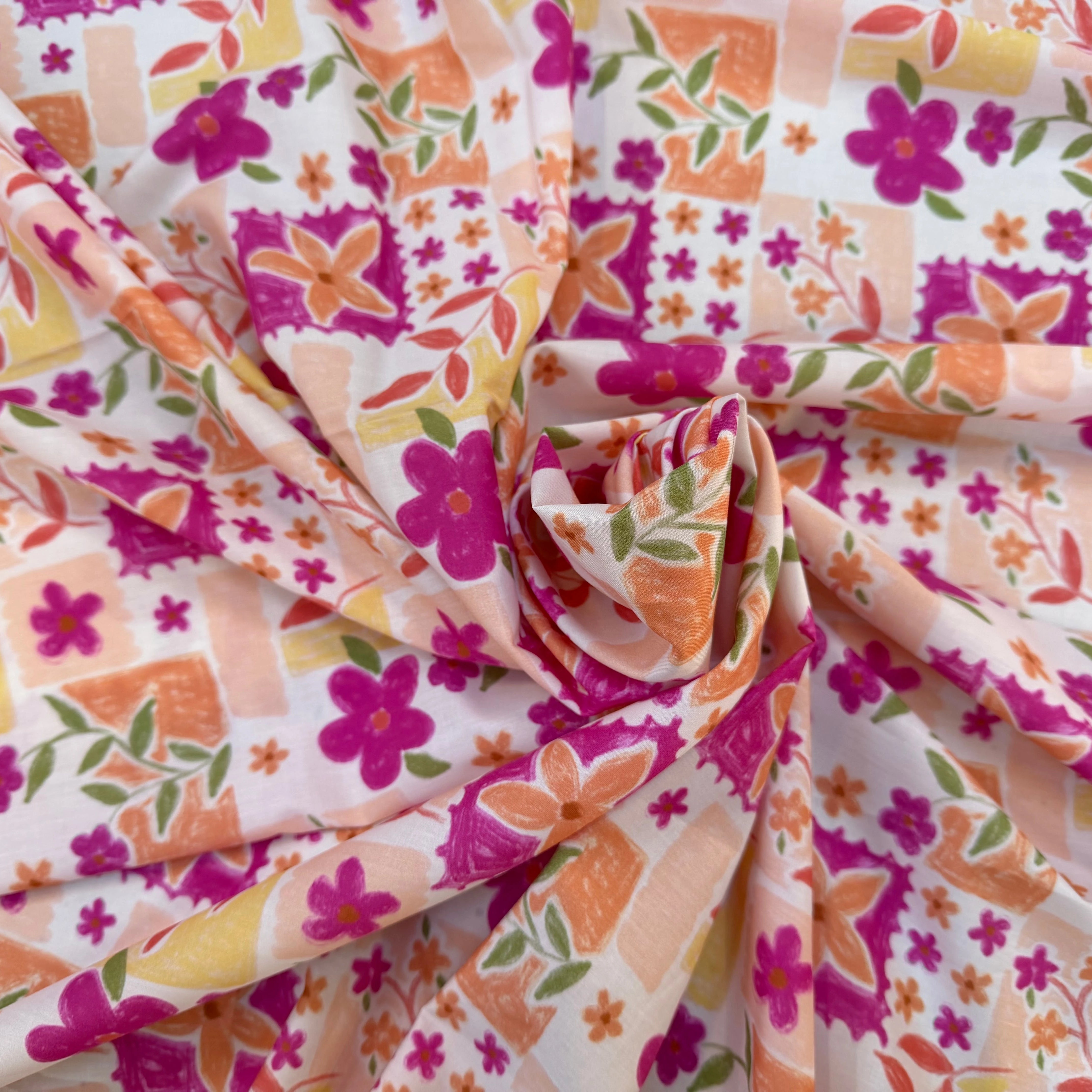 POPELINE COTON DIGITAL FLOWERS – FUCHSIA - My Little Coupon