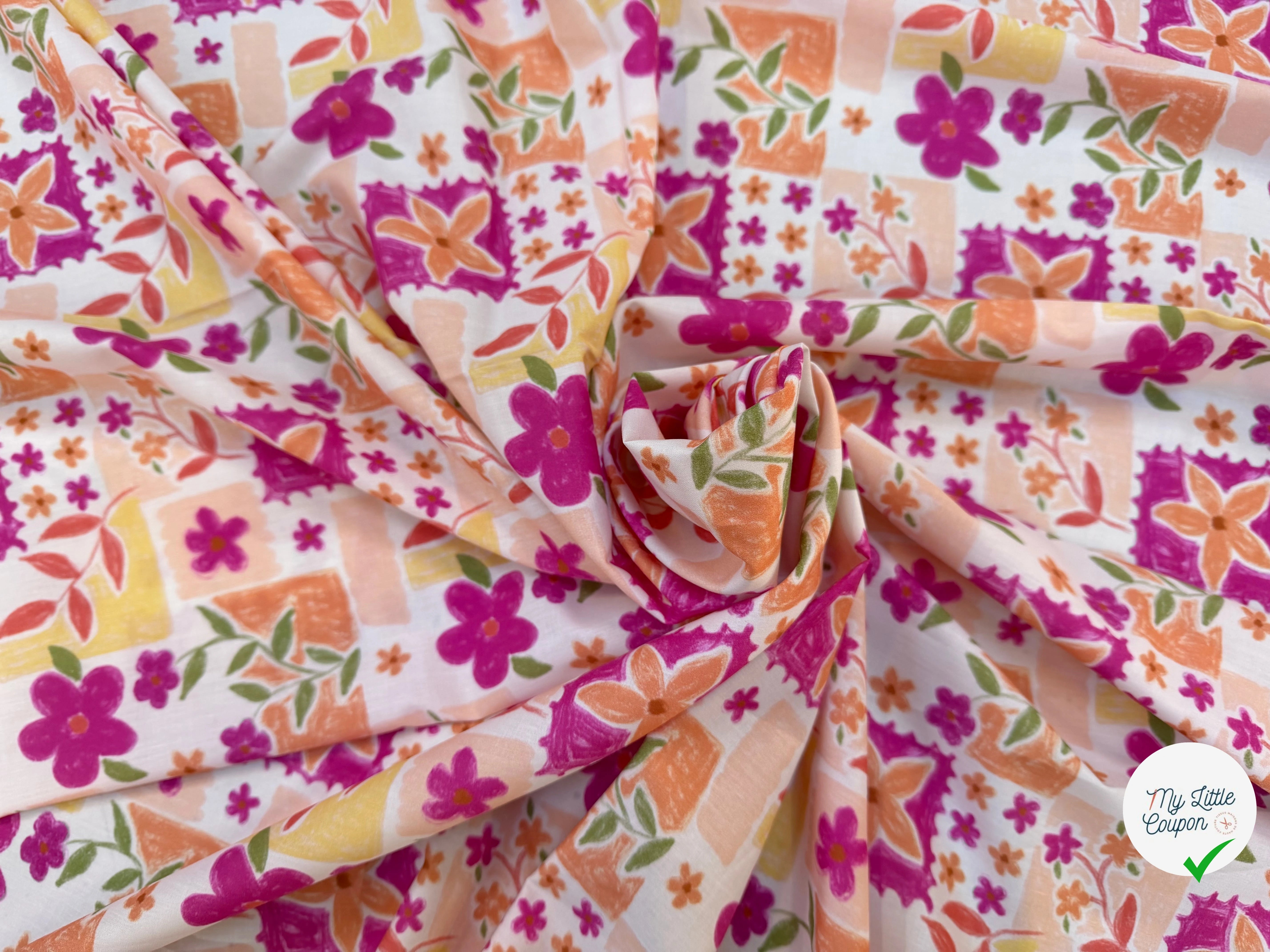 POPELINE COTON DIGITAL FLOWERS – FUCHSIA - My Little Coupon