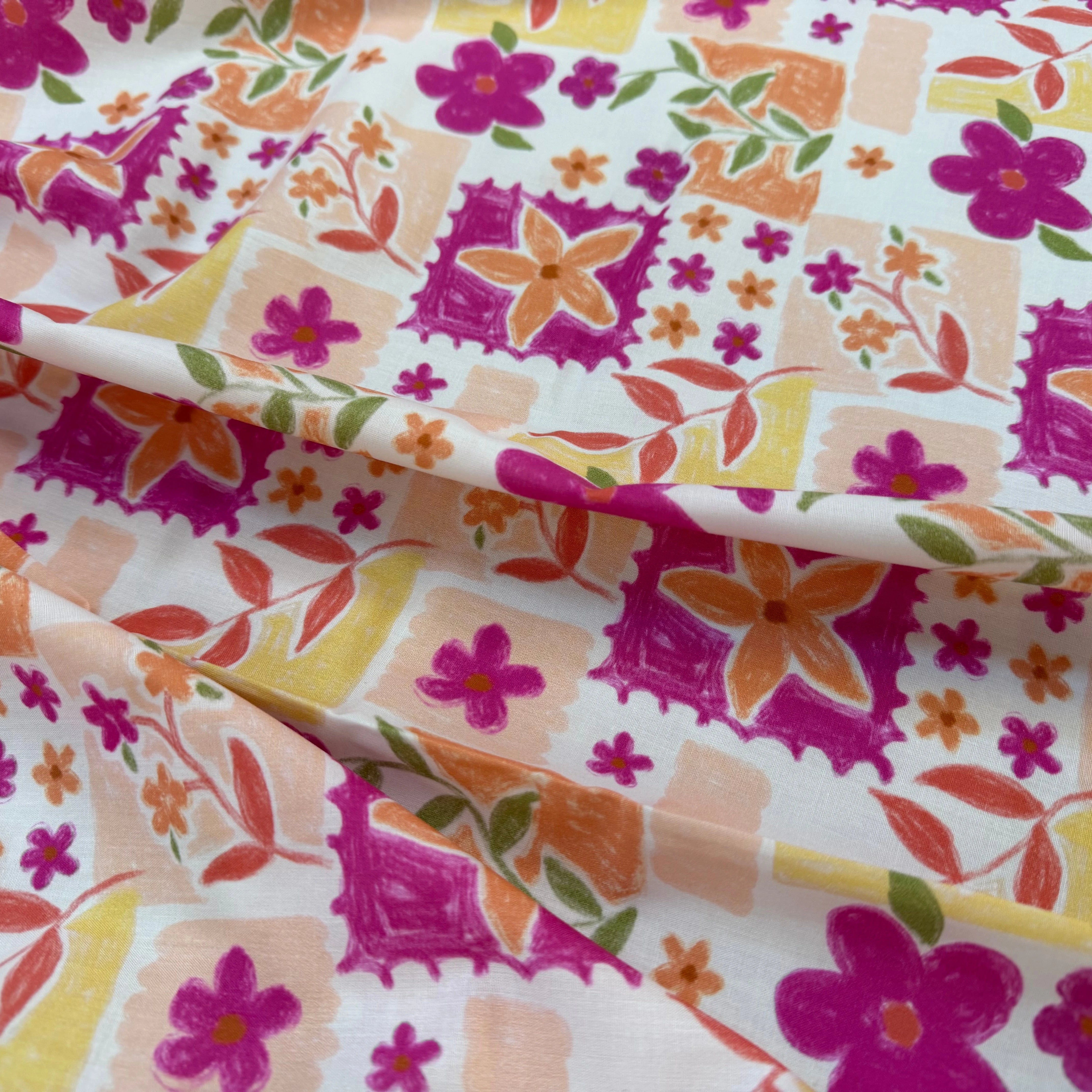 POPELINE COTON DIGITAL FLOWERS – FUCHSIA - My Little Coupon