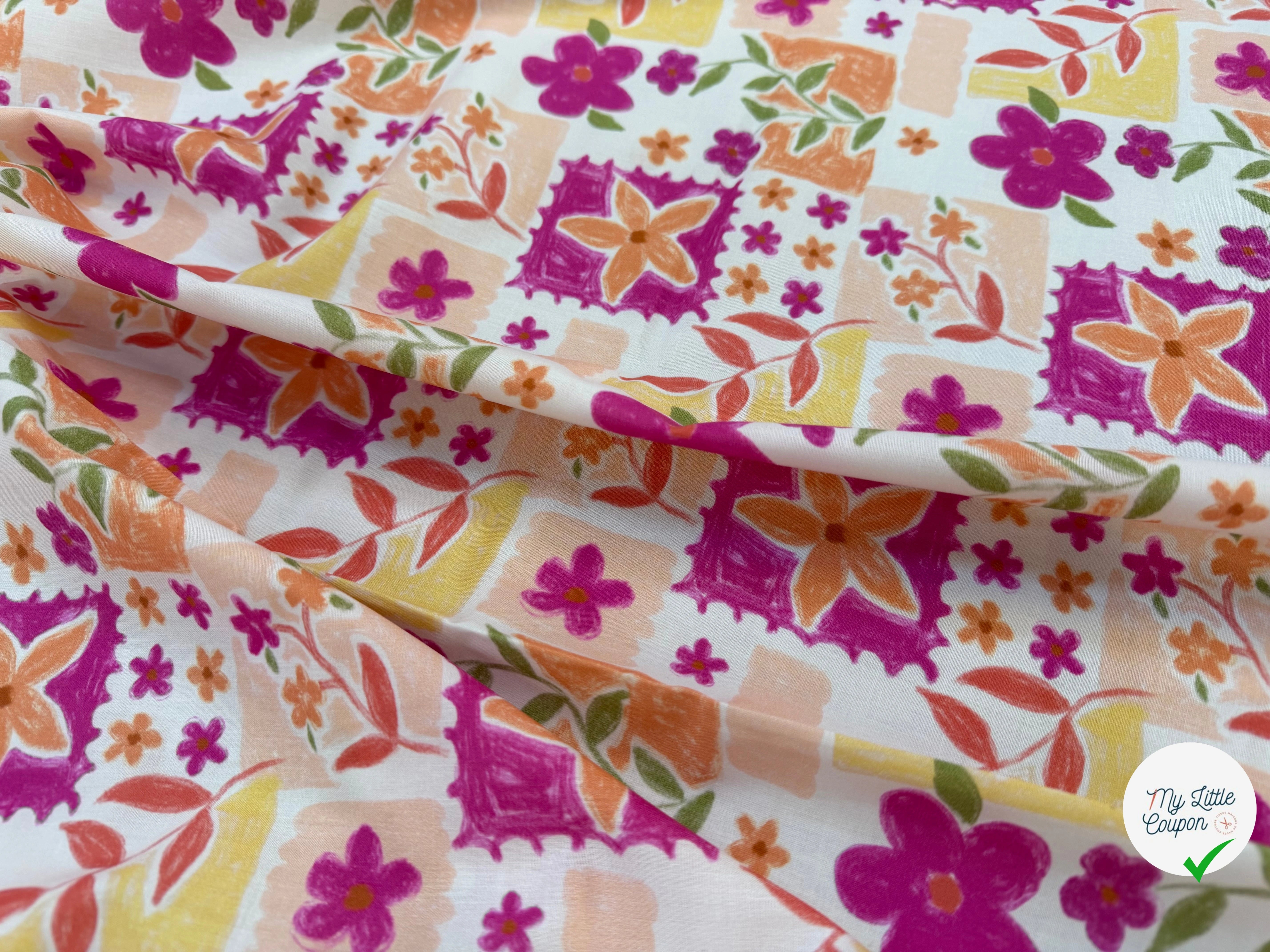 POPELINE COTON DIGITAL FLOWERS – FUCHSIA - My Little Coupon