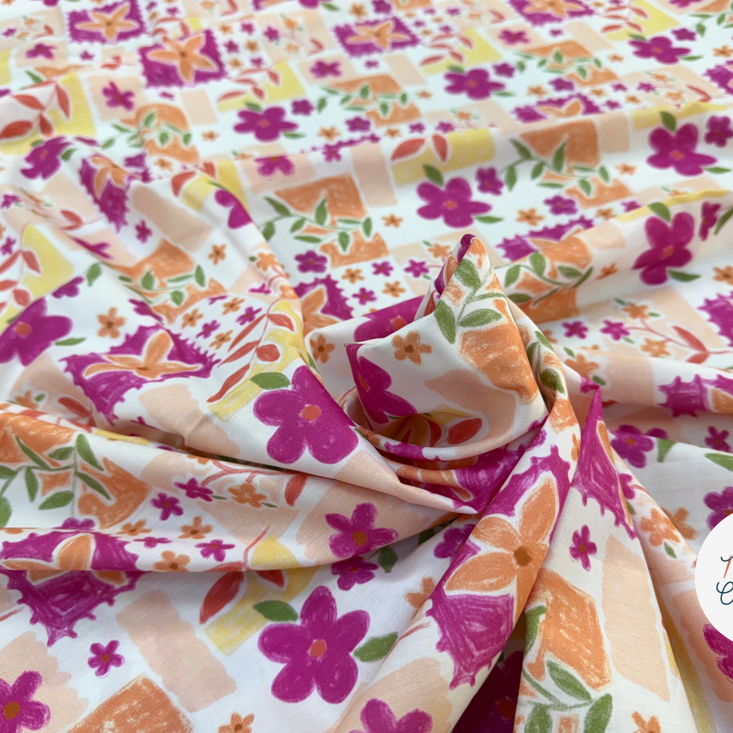 POPELINE COTON DIGITAL FLOWERS – FUCHSIA - My Little Coupon