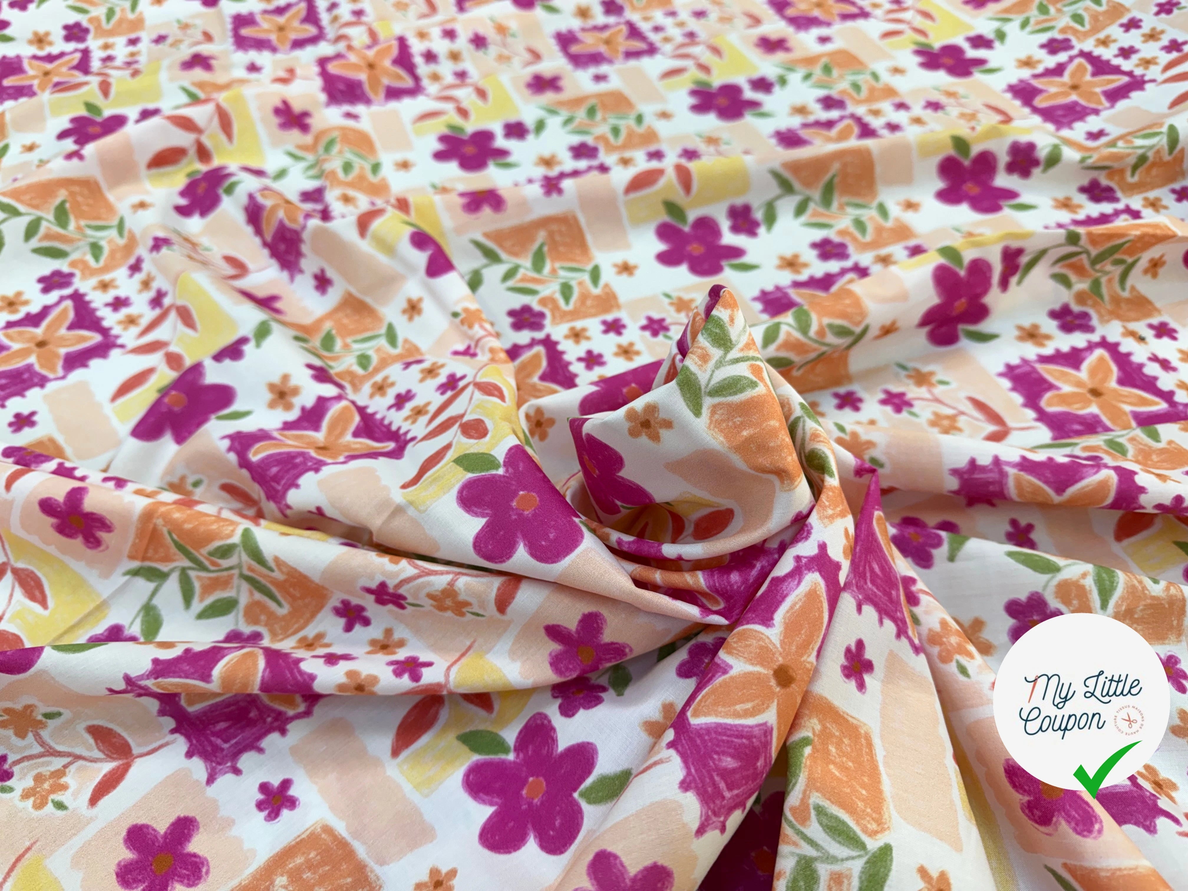 POPELINE COTON DIGITAL FLOWERS – FUCHSIA - My Little Coupon