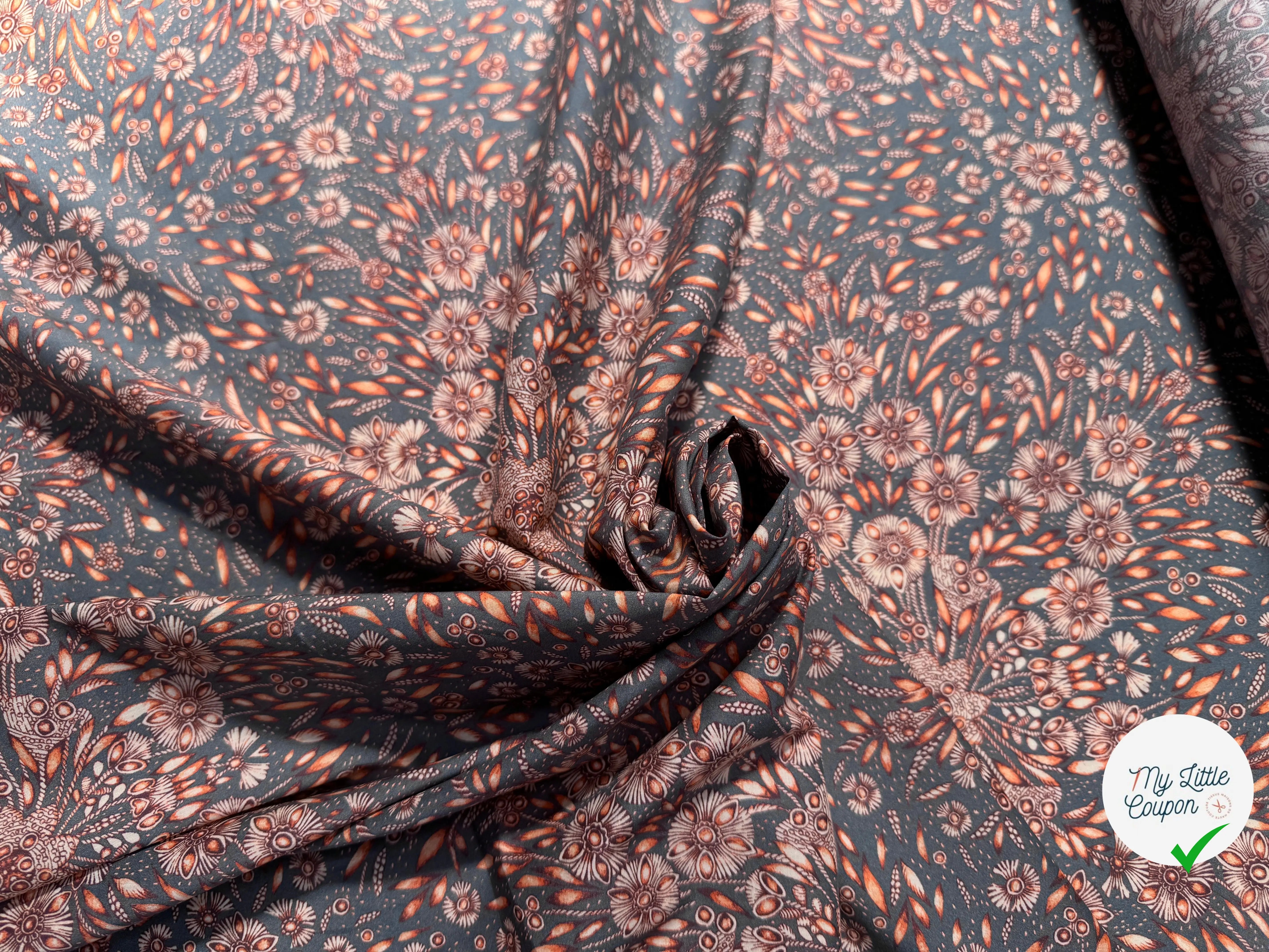 POPELINE COTON ORANGE & BLUE GREY - My Little Coupon