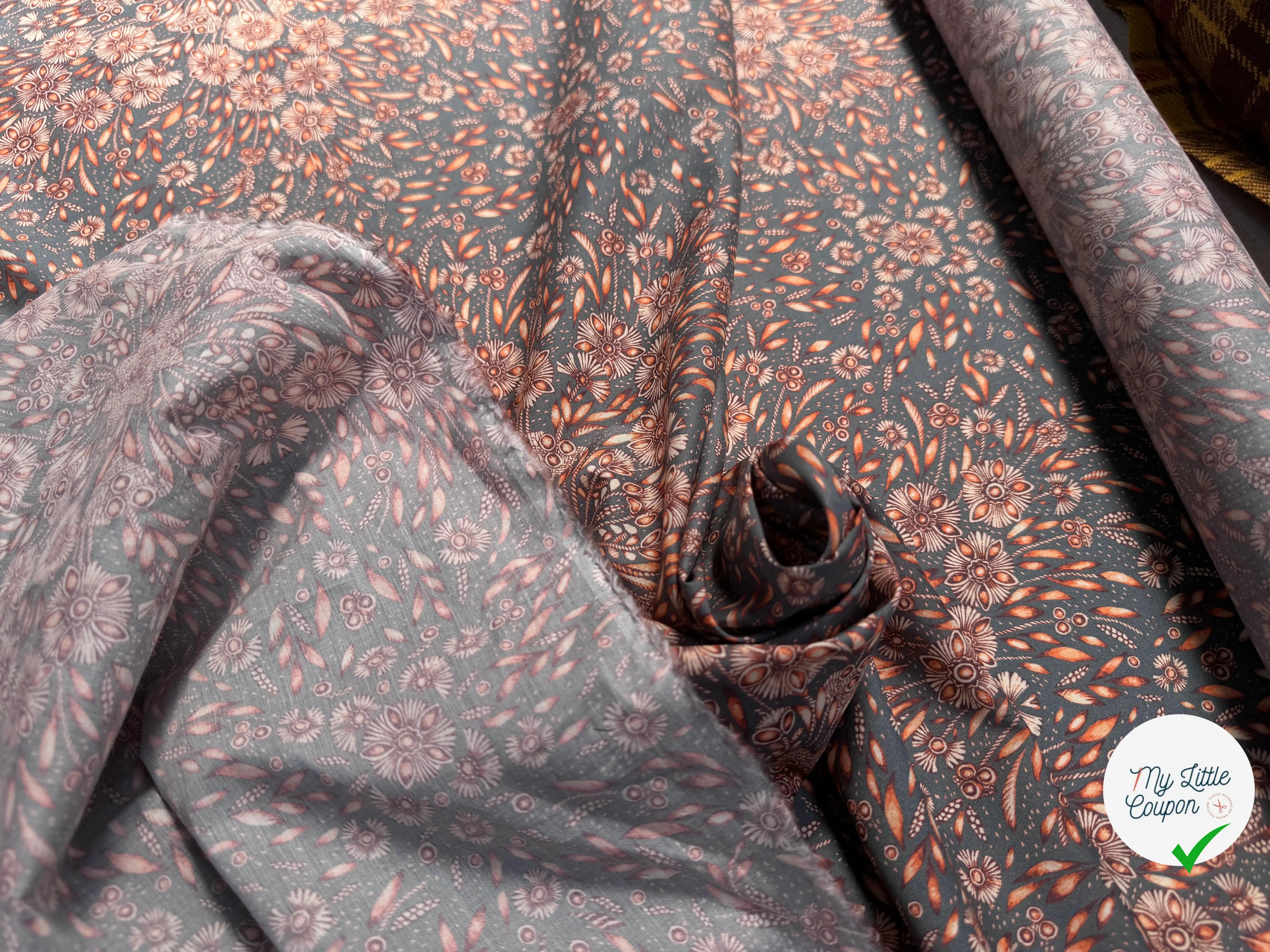 POPELINE COTON ORANGE & BLUE GREY - My Little Coupon