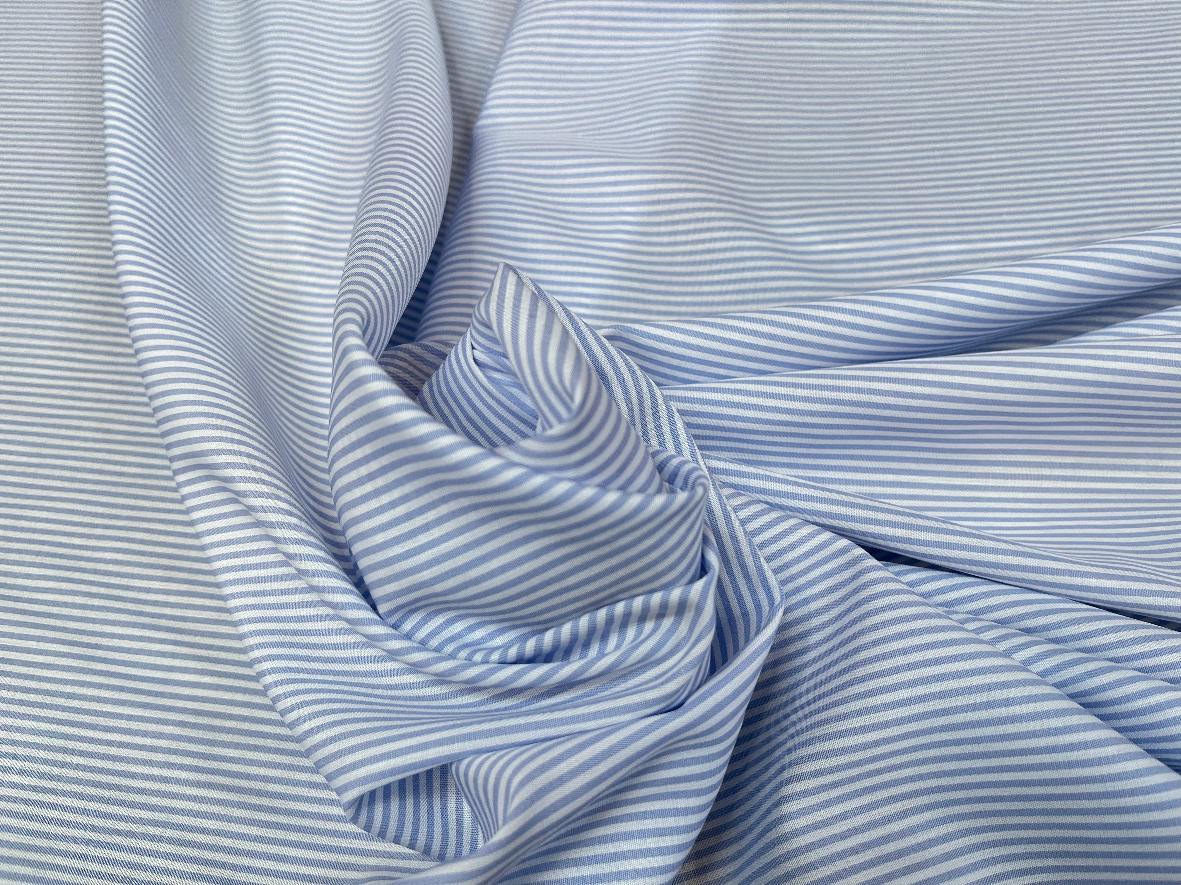 POPELINE COTON RAYURES BLEU CLAIR ET BLANC - My Little Coupon