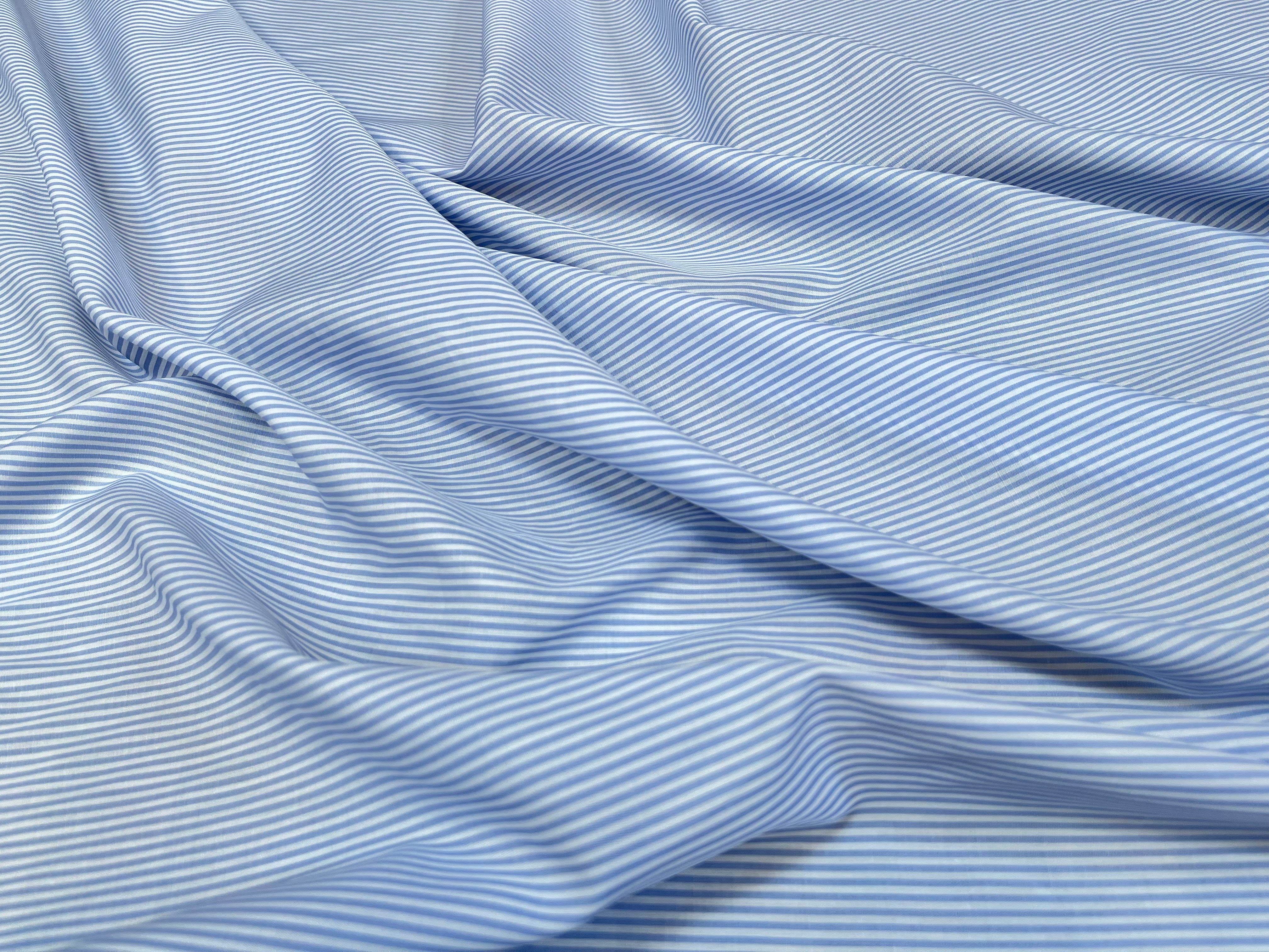 POPELINE COTON RAYURES BLEU CLAIR ET BLANC - My Little Coupon