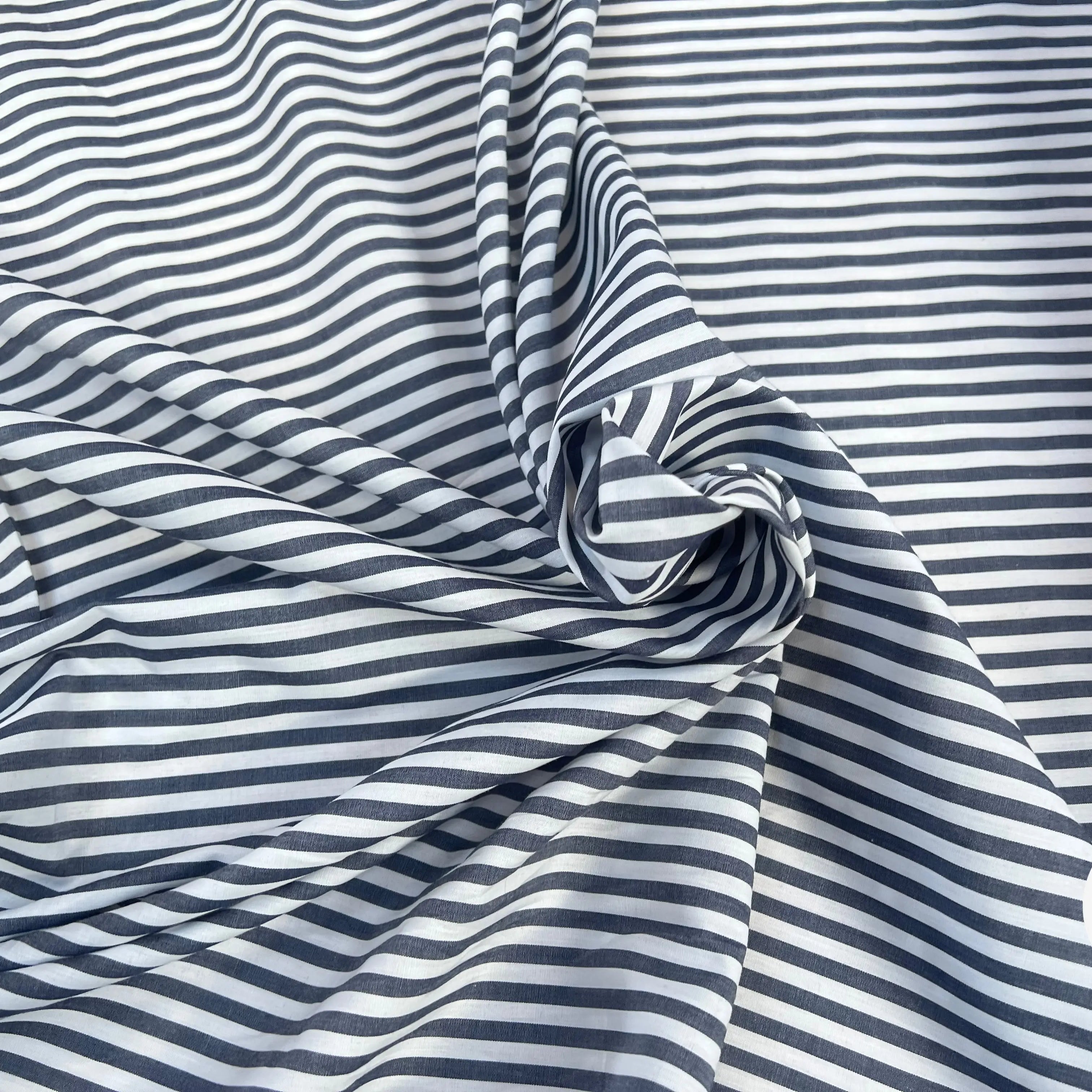 POPELINE COTON RAYURES GRIS BLEU & BLANC - My Little Coupon