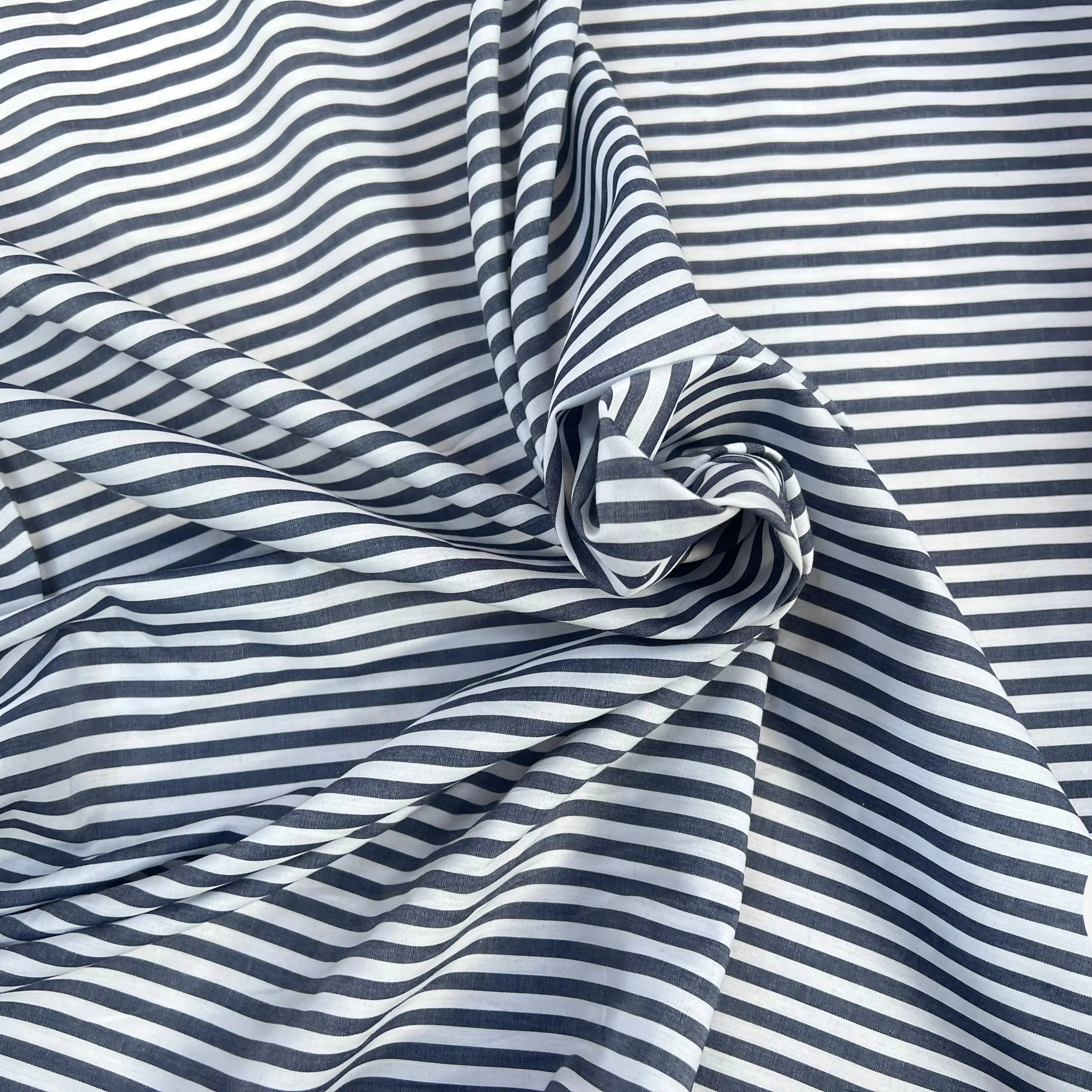 POPELINE COTON RAYURES GRIS BLEU & BLANC - My Little Coupon