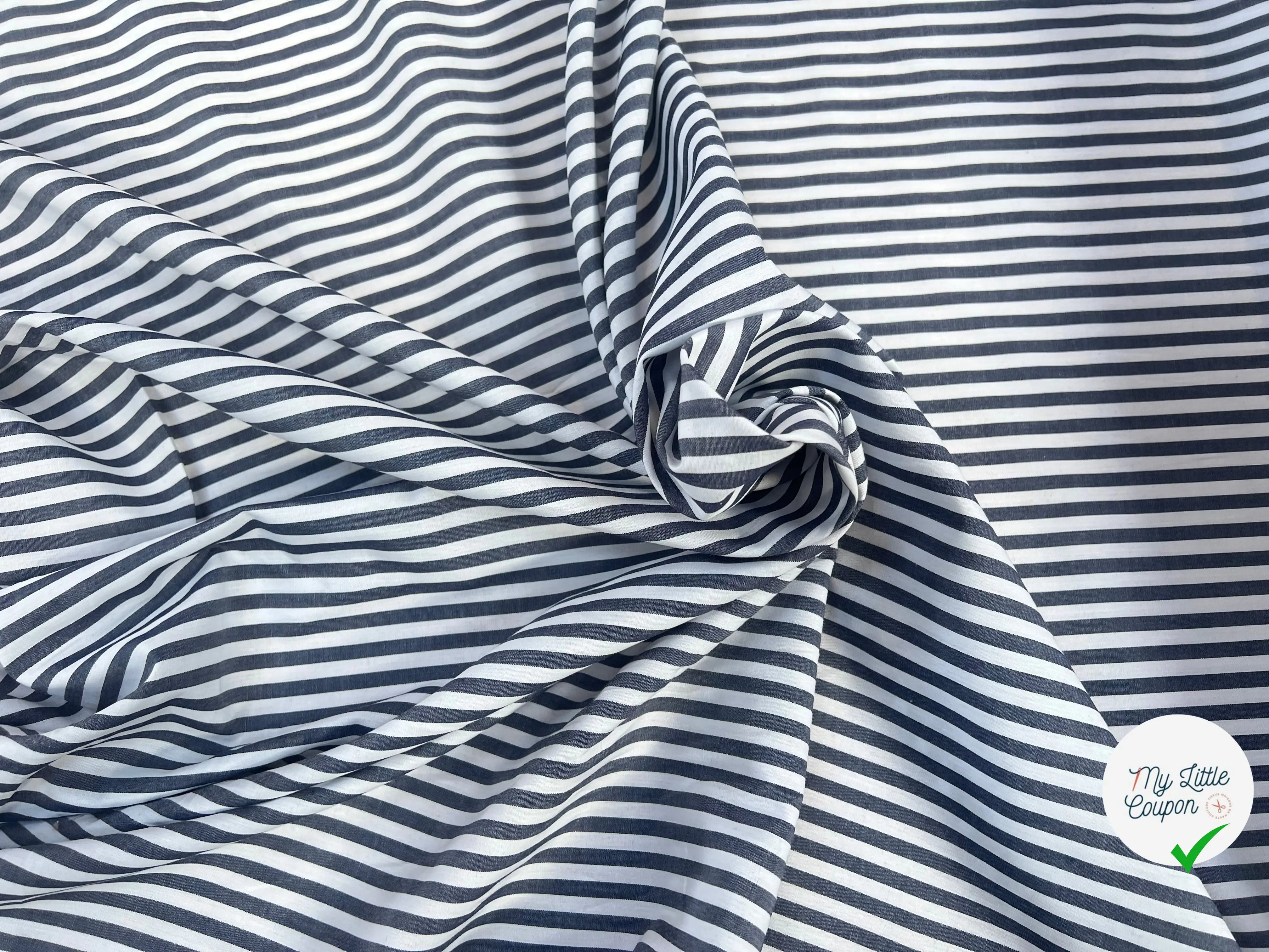 POPELINE COTON RAYURES GRIS BLEU & BLANC - My Little Coupon