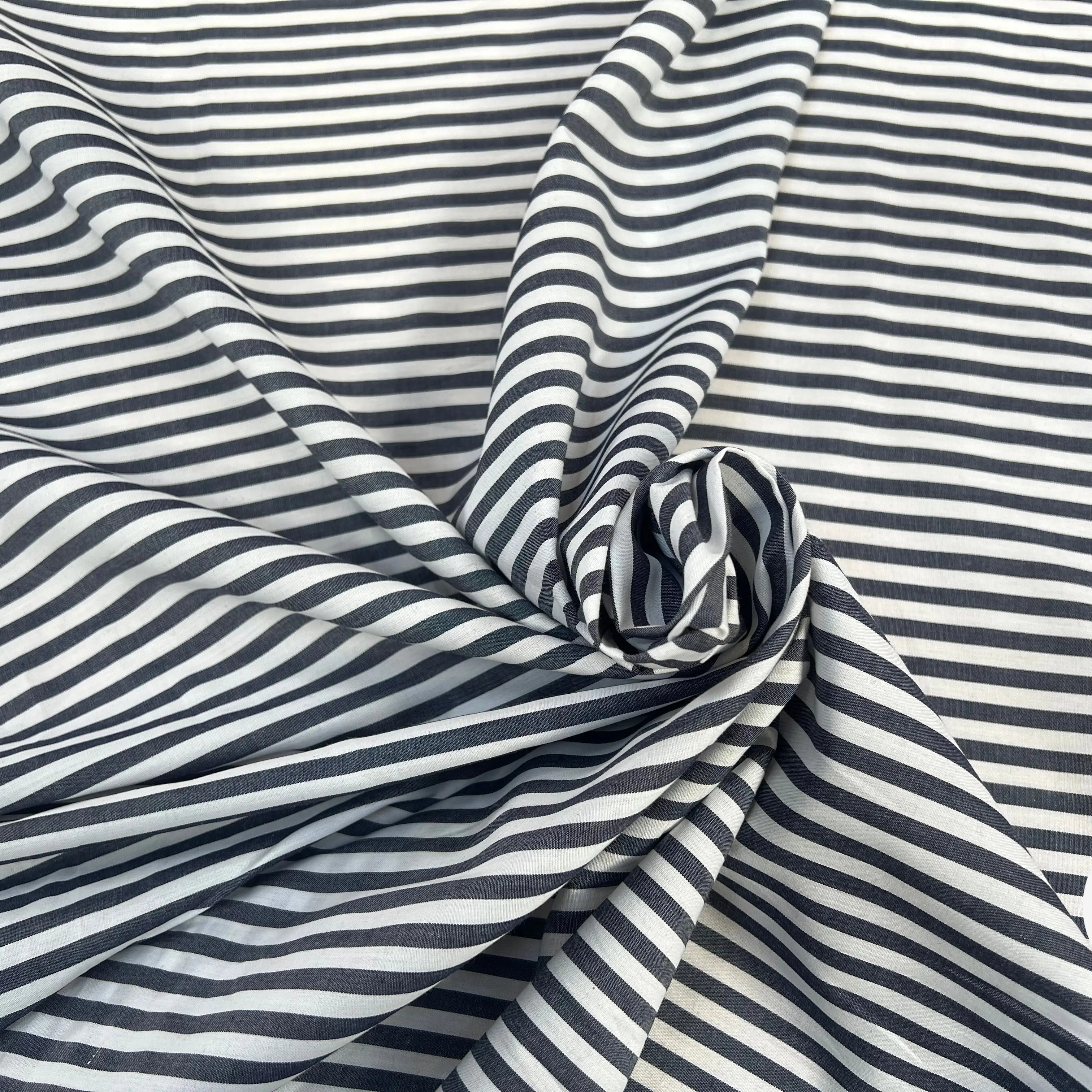 POPELINE COTON RAYURES GRIS BLEU & BLANC - My Little Coupon