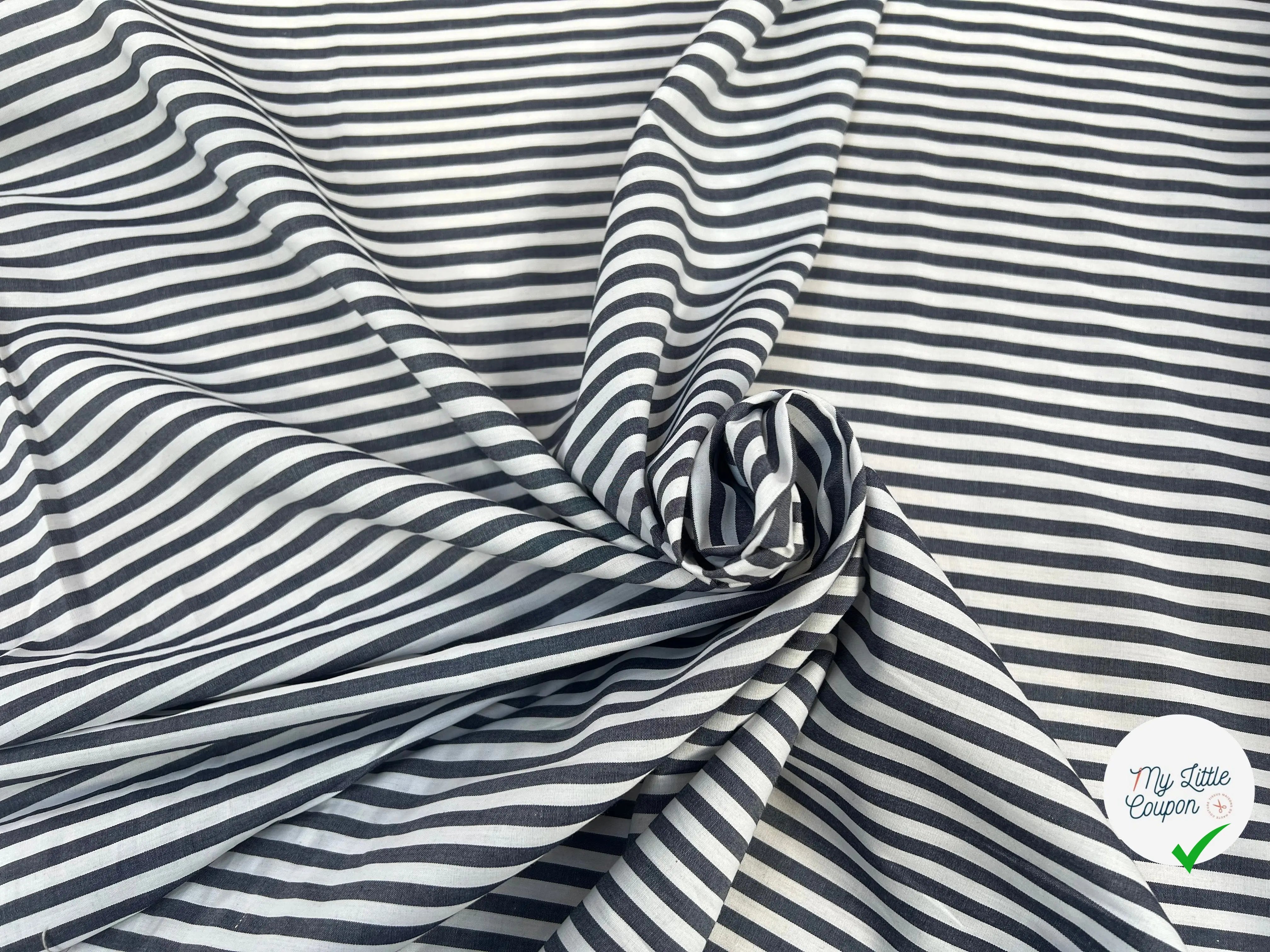 POPELINE COTON RAYURES GRIS BLEU & BLANC - My Little Coupon