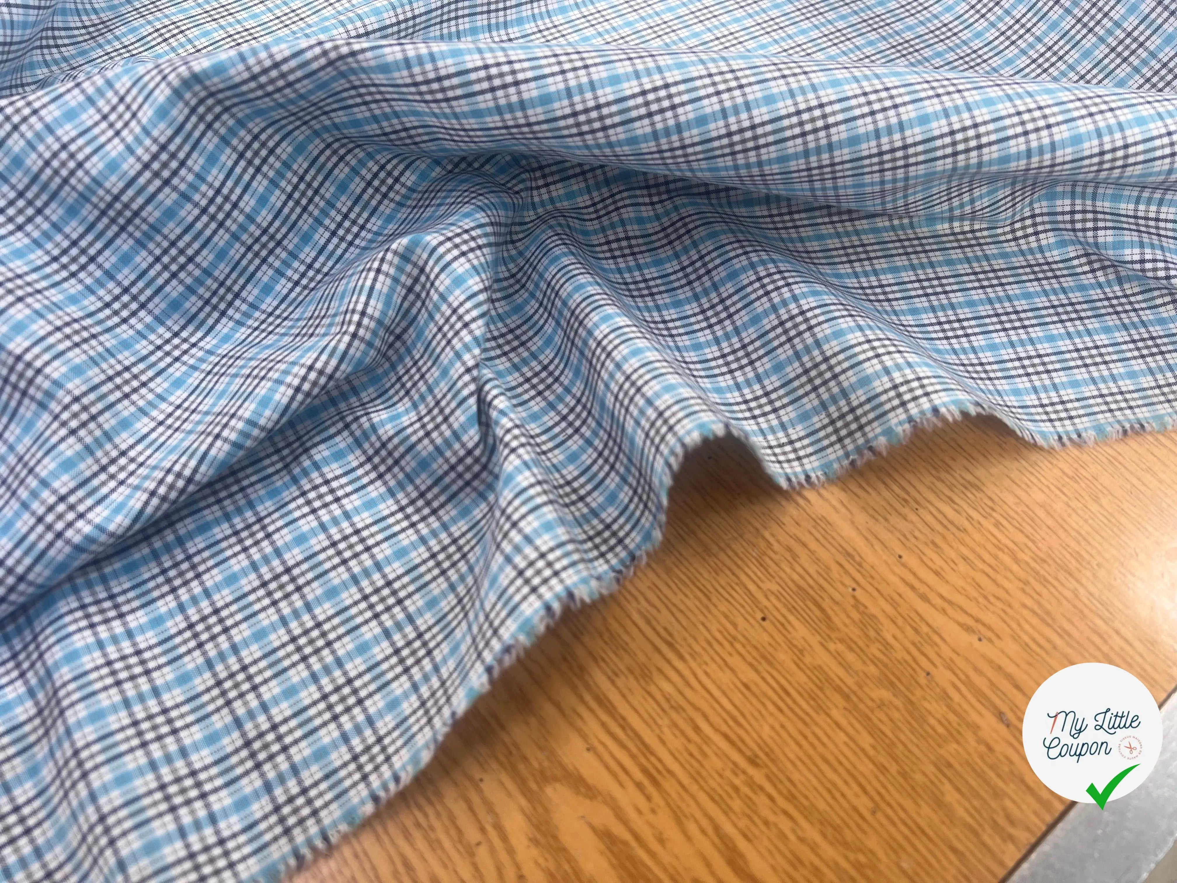POPELINE DE CARREAUX GRIS BLEU BLANC - My Little Coupon