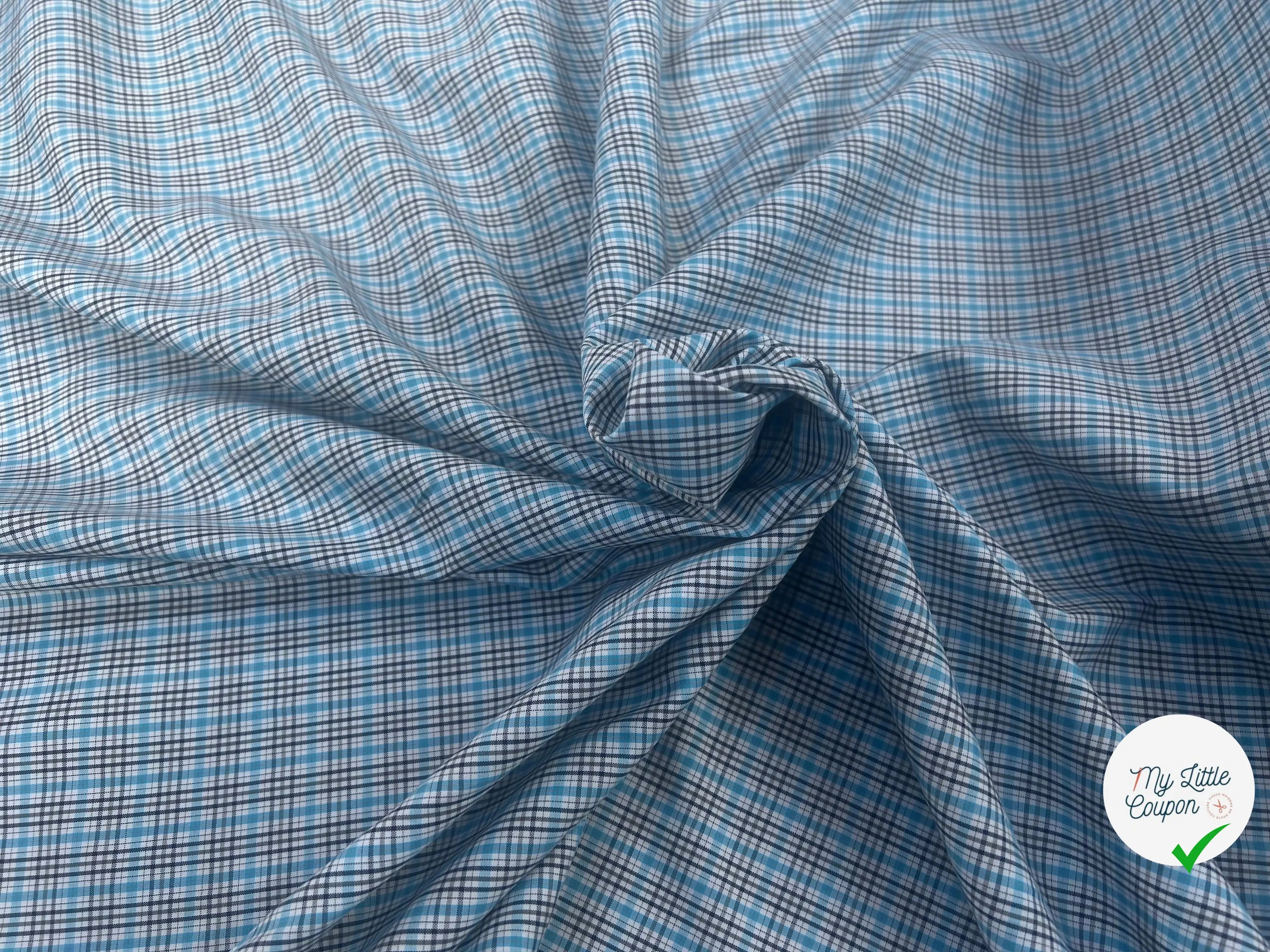 POPELINE DE CARREAUX GRIS BLEU BLANC - My Little Coupon