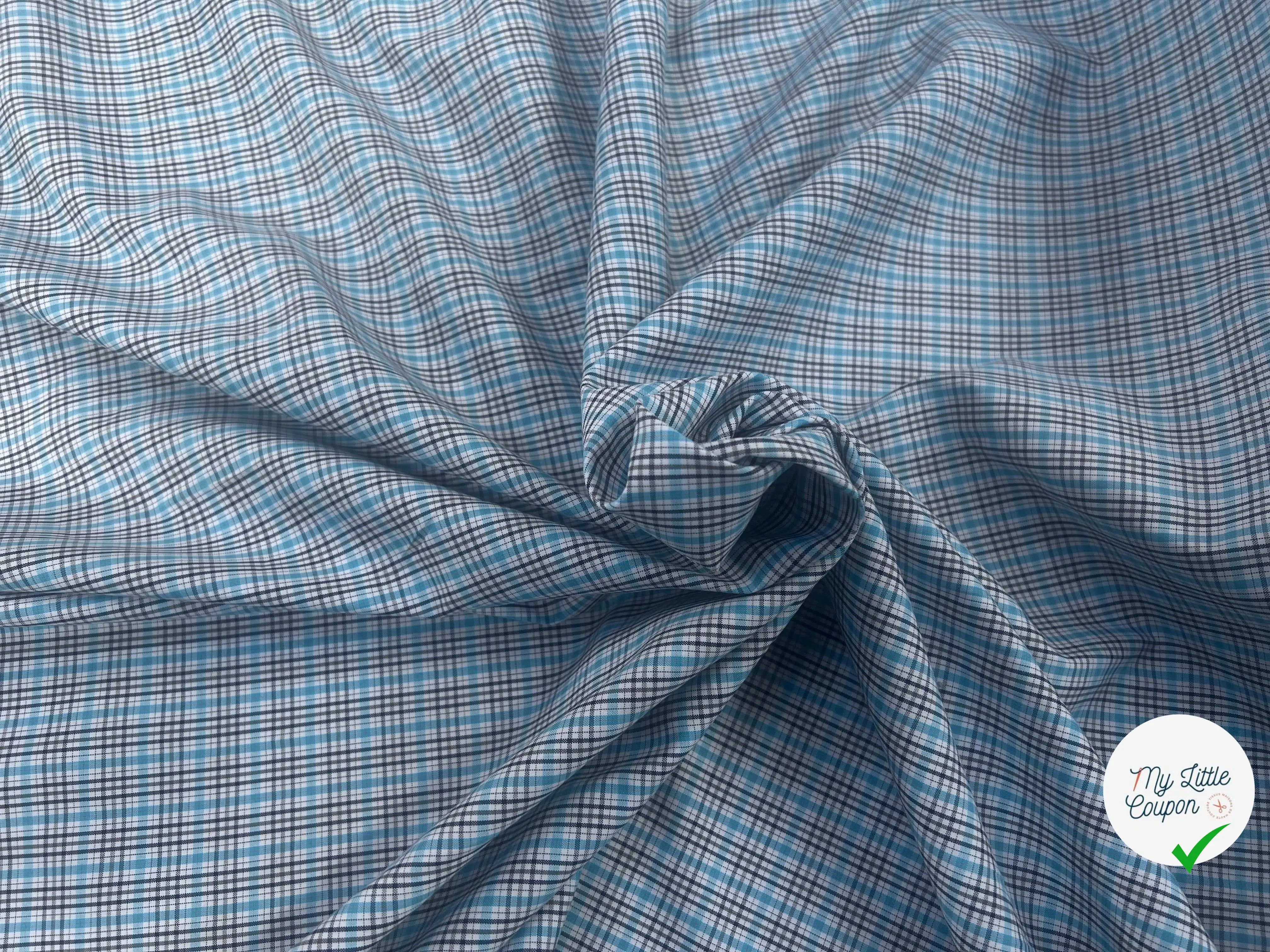 POPELINE DE CARREAUX GRIS BLEU BLANC - My Little Coupon