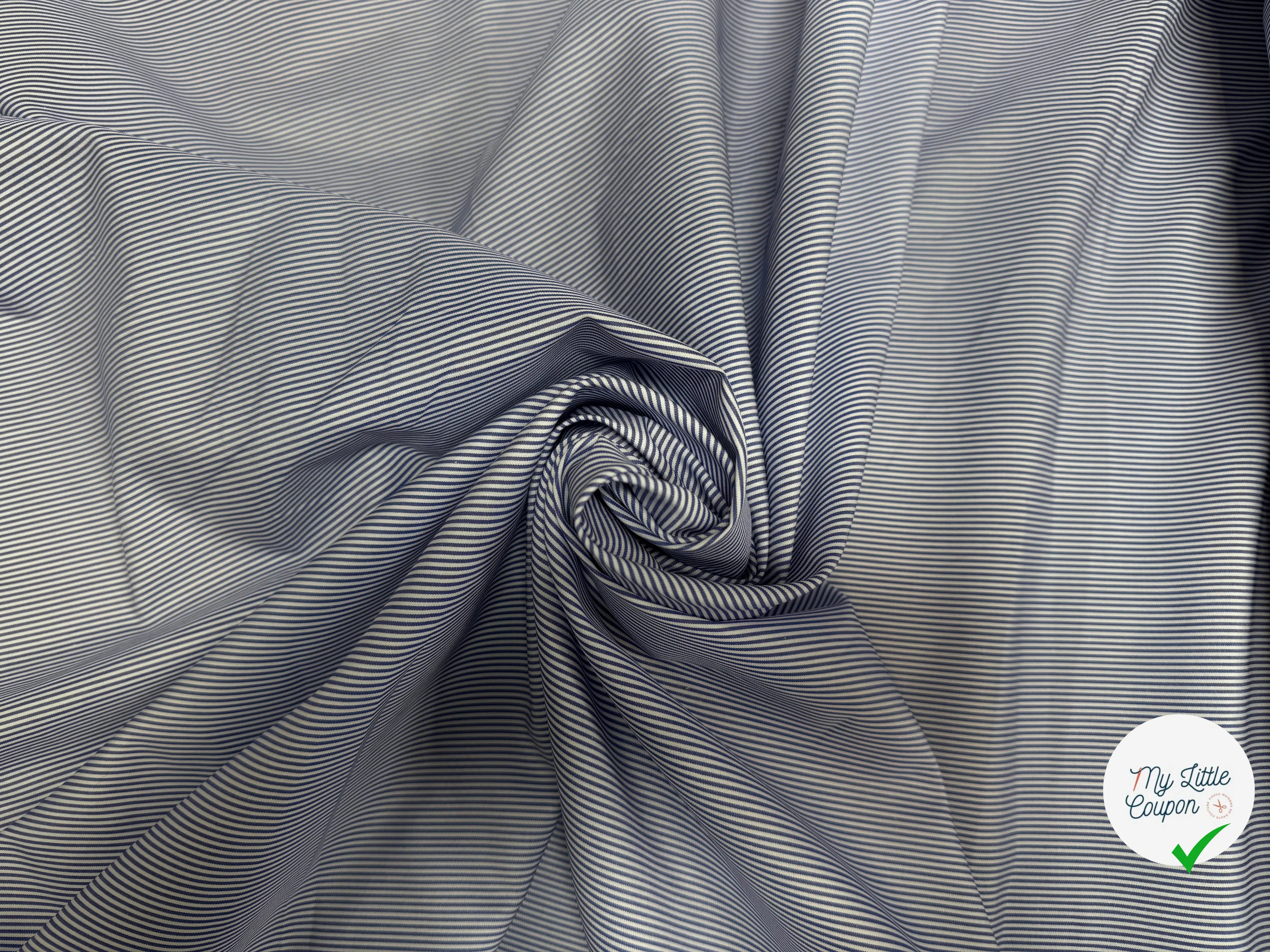 POPELINE DE COTON 100% COTON À RAYURES BLEU MARINE ET BLANC - My Little Coupon