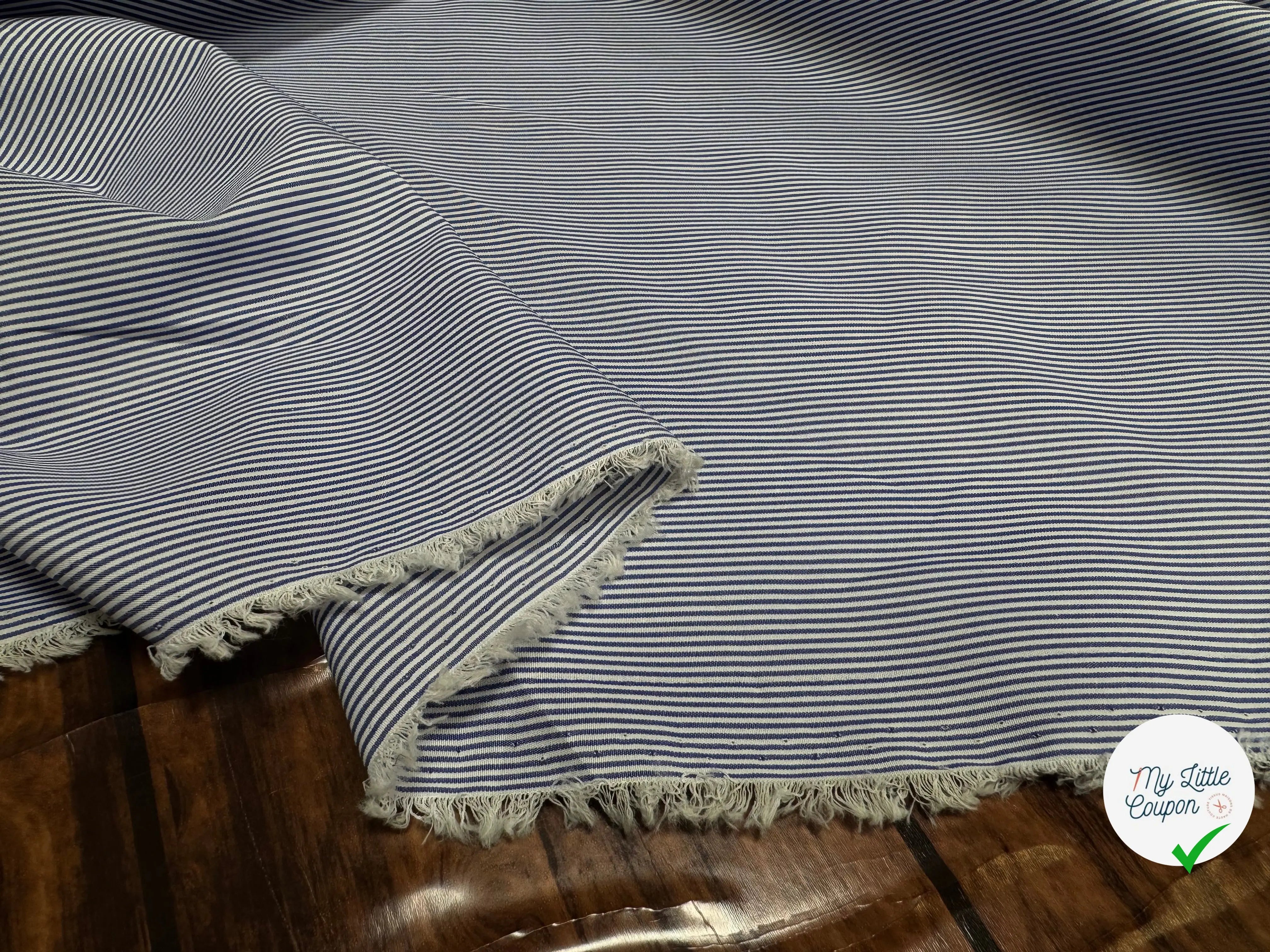 POPELINE DE COTON 100% COTON À RAYURES BLEU MARINE ET BLANC - My Little Coupon