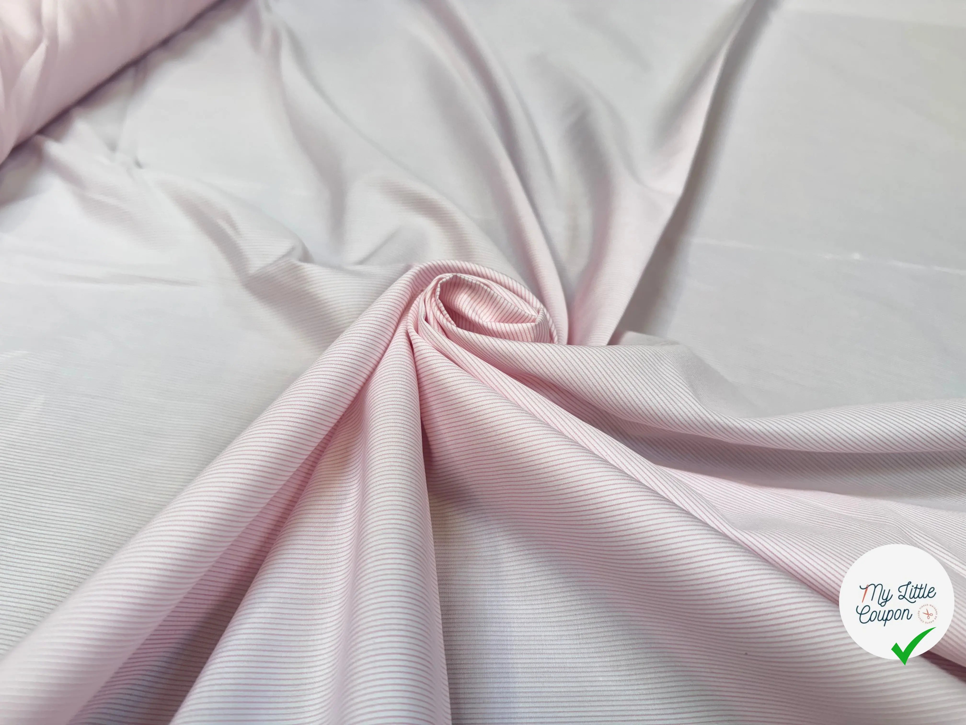 POPELINE DE COTON 100% COTON À RAYURES ROSE ET BLANC - My Little Coupon