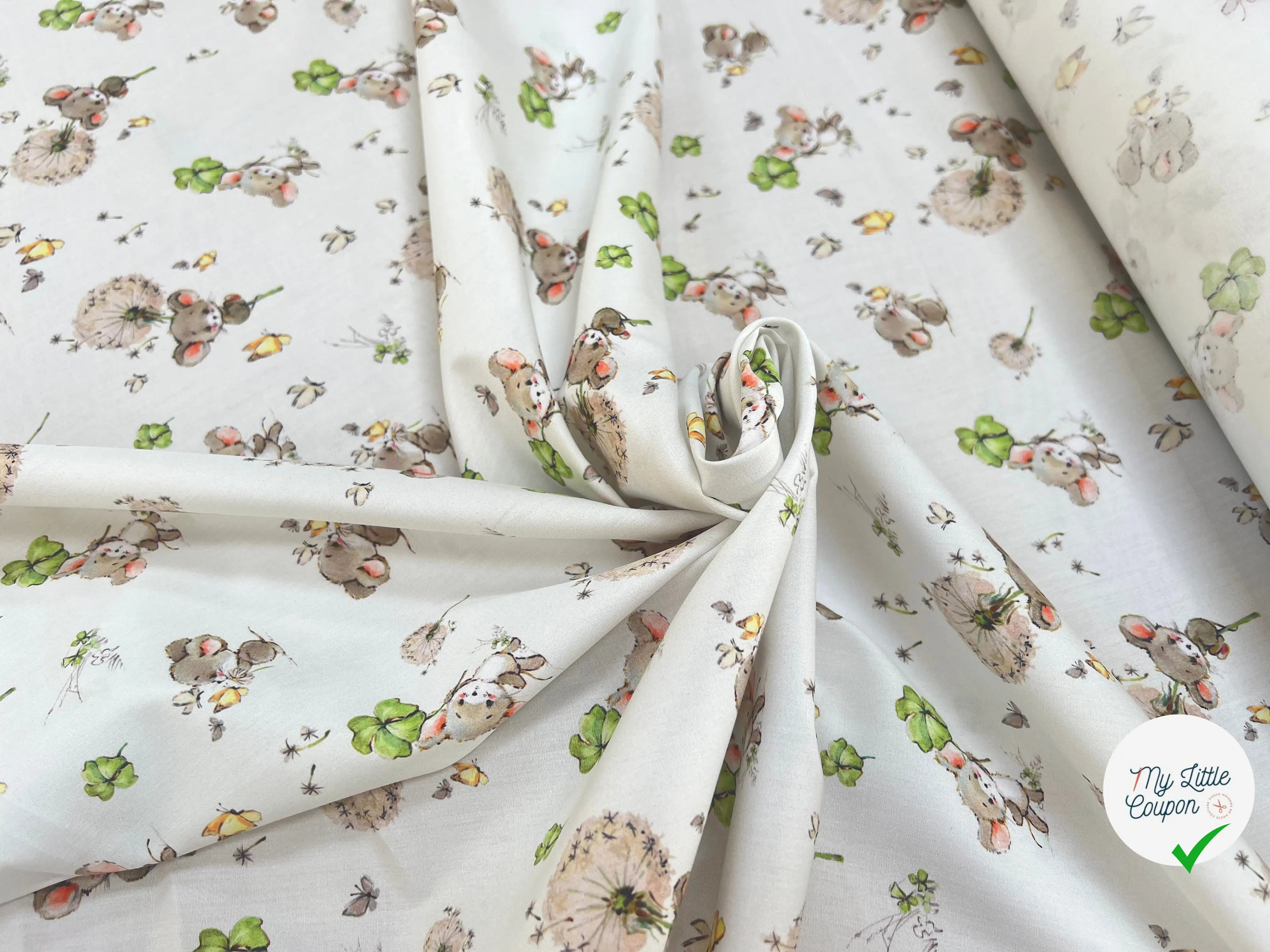 POPELINE DE COTON 120 FILS ENFANT PETITE SOURIS BLANC - My Little Coupon