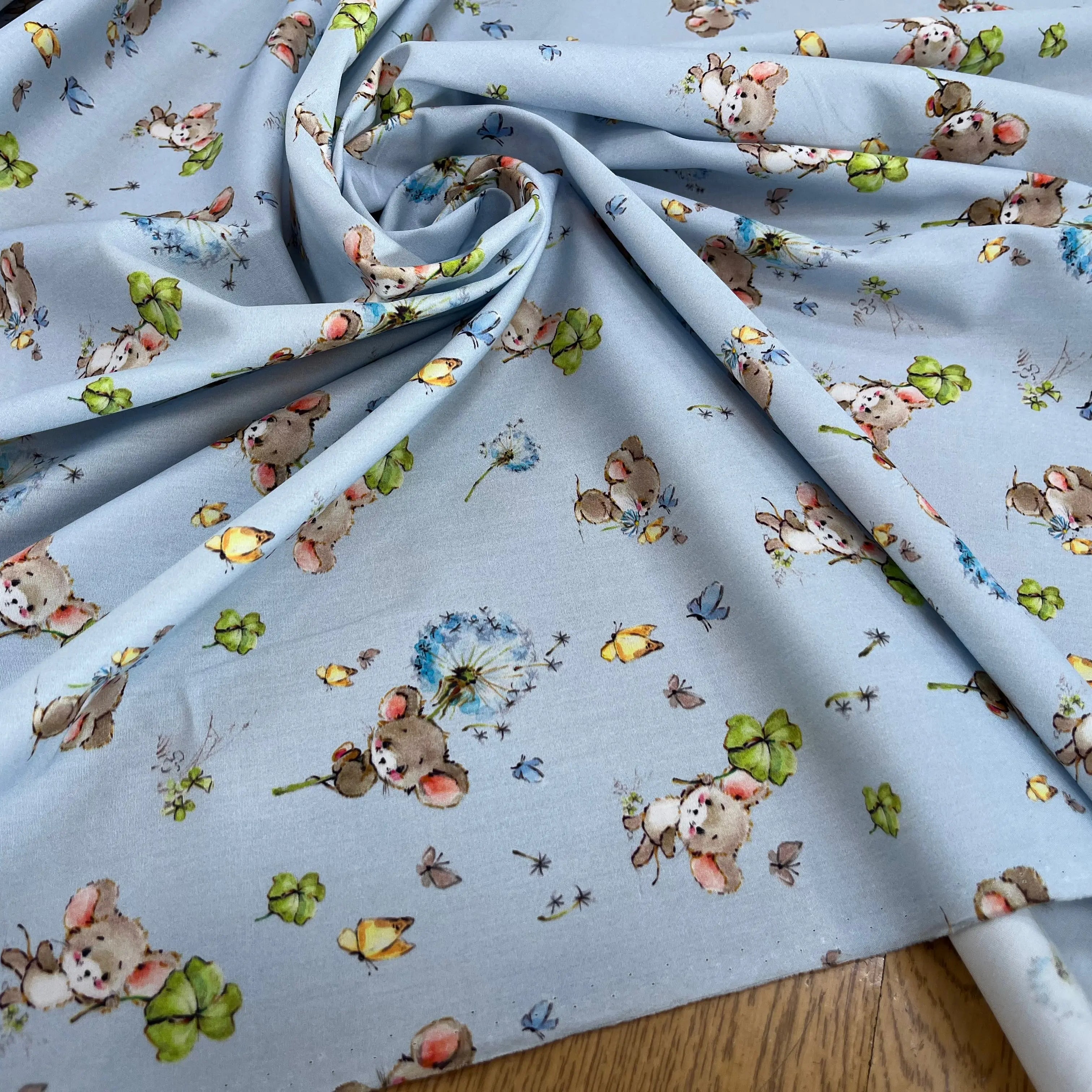 POPELINE DE COTON 120 FILS ENFANT PETITE SOURIS BLEU - My Little Coupon