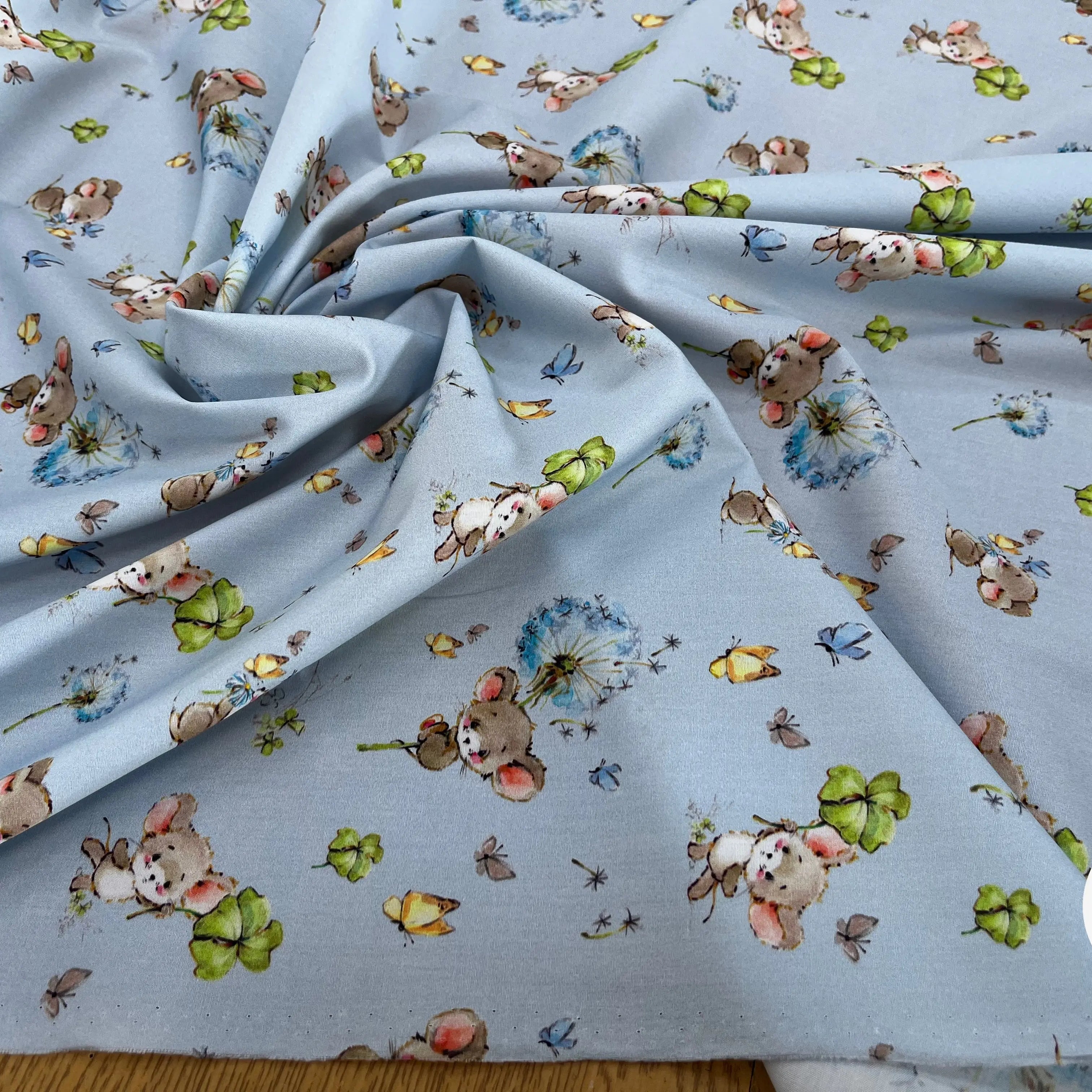 POPELINE DE COTON 120 FILS ENFANT PETITE SOURIS BLEU - My Little Coupon