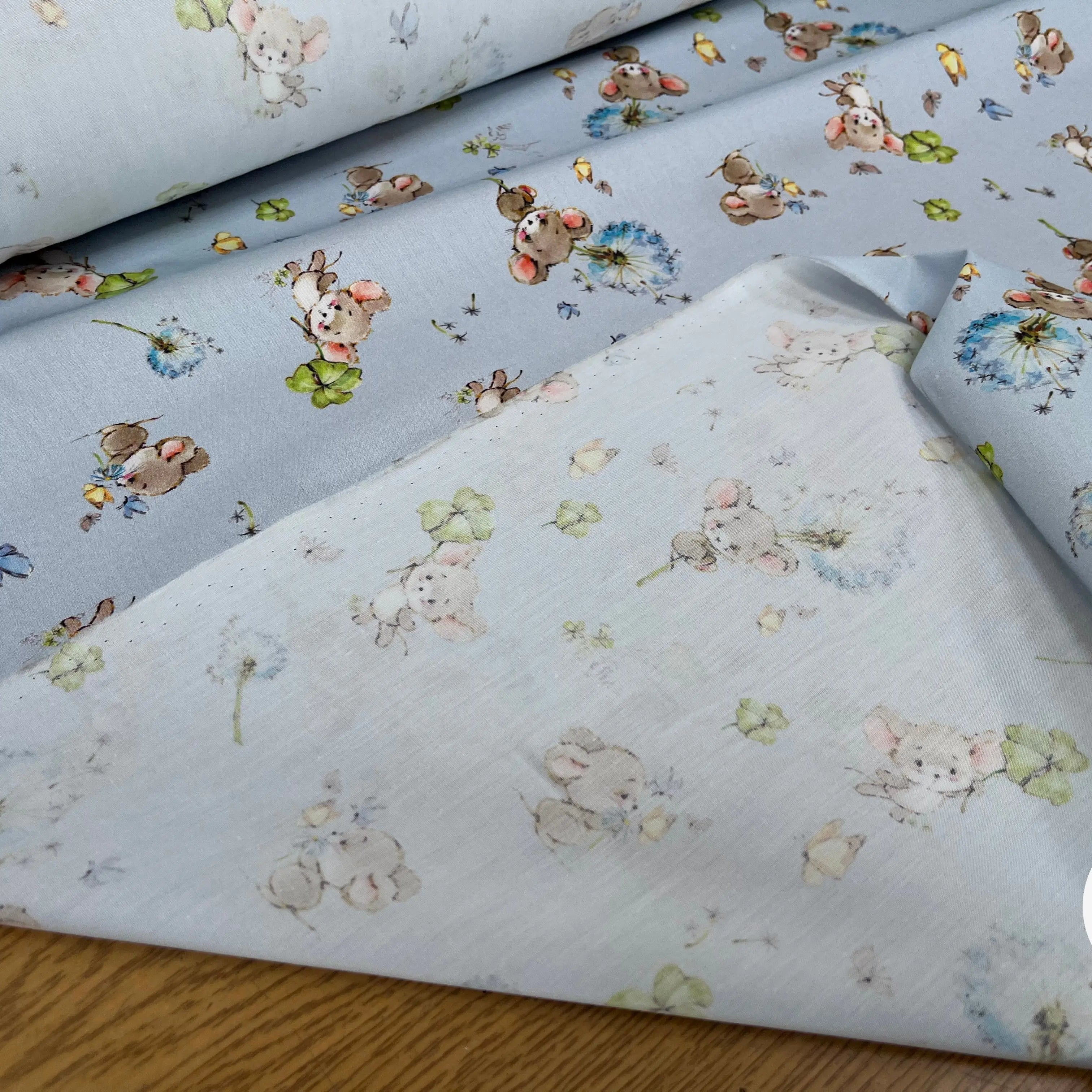 POPELINE DE COTON 120 FILS ENFANT PETITE SOURIS BLEU - My Little Coupon