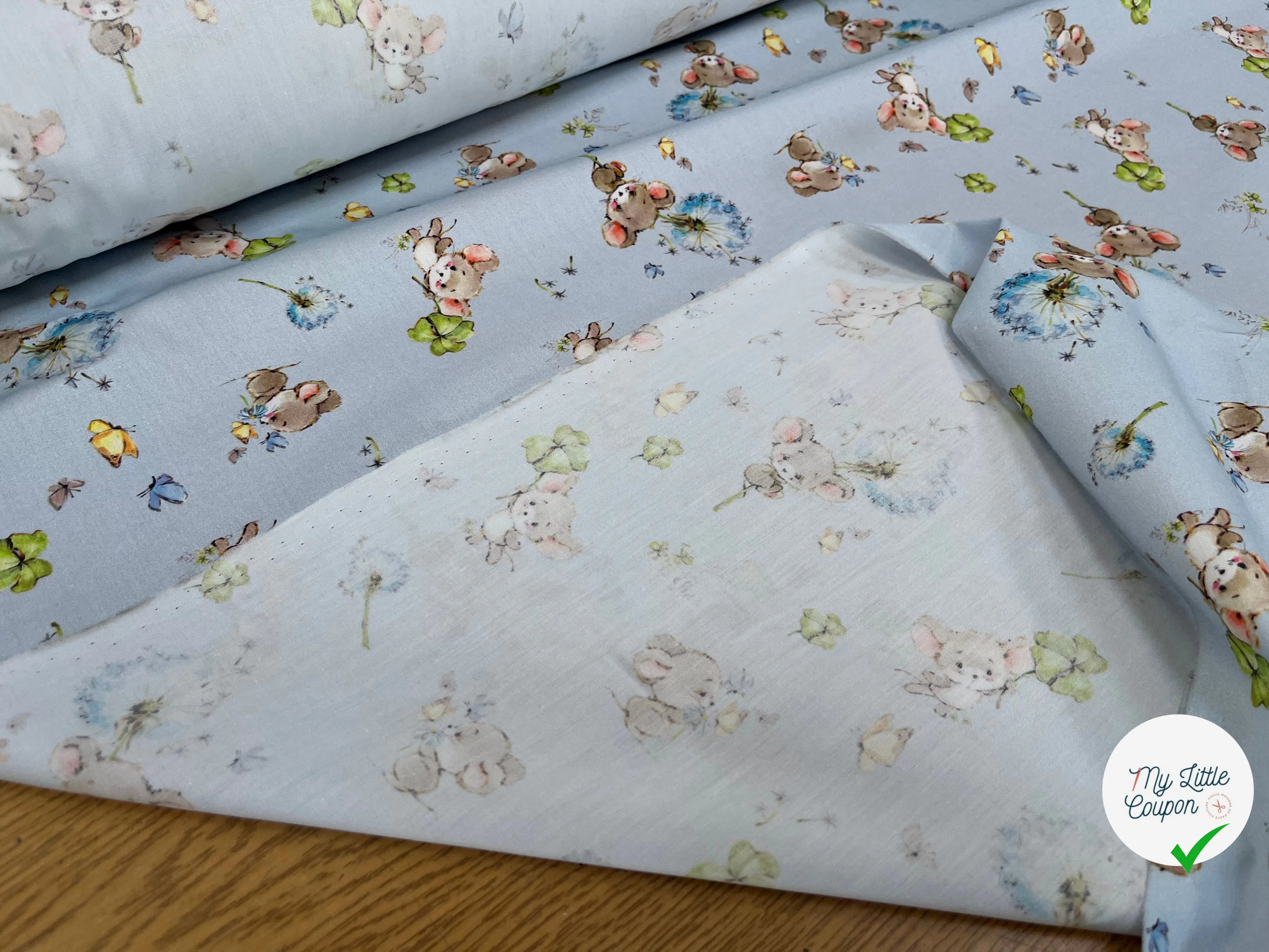 POPELINE DE COTON 120 FILS ENFANT PETITE SOURIS BLEU - My Little Coupon