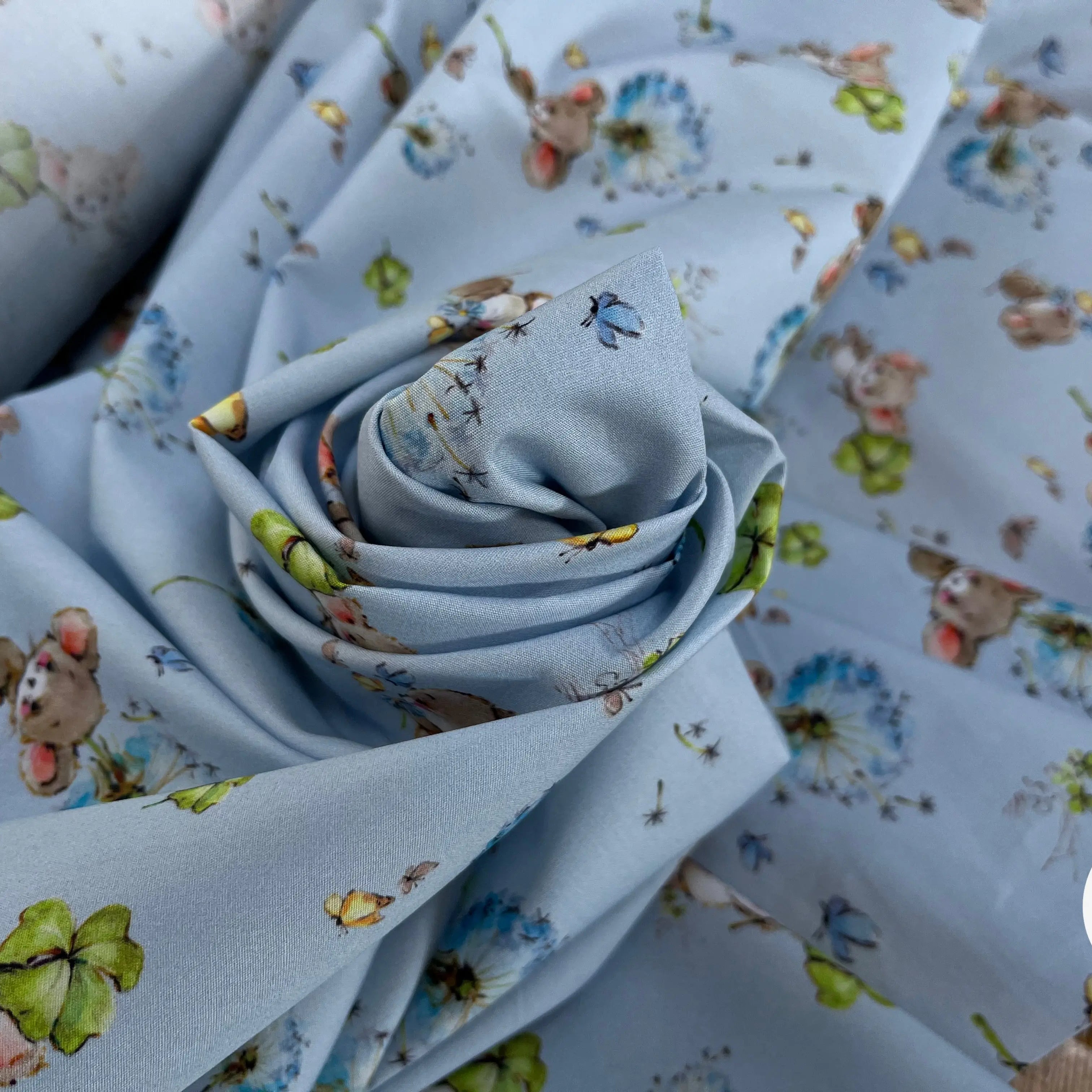 POPELINE DE COTON 120 FILS ENFANT PETITE SOURIS BLEU - My Little Coupon