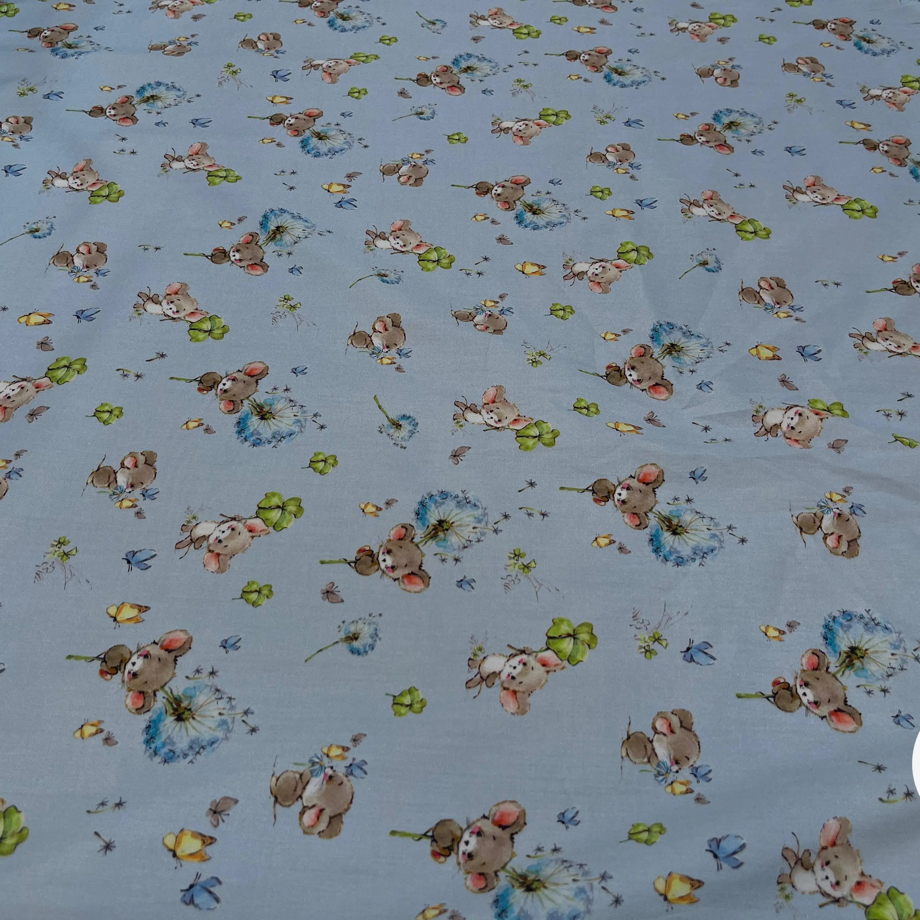 POPELINE DE COTON 120 FILS ENFANT PETITE SOURIS BLEU - My Little Coupon