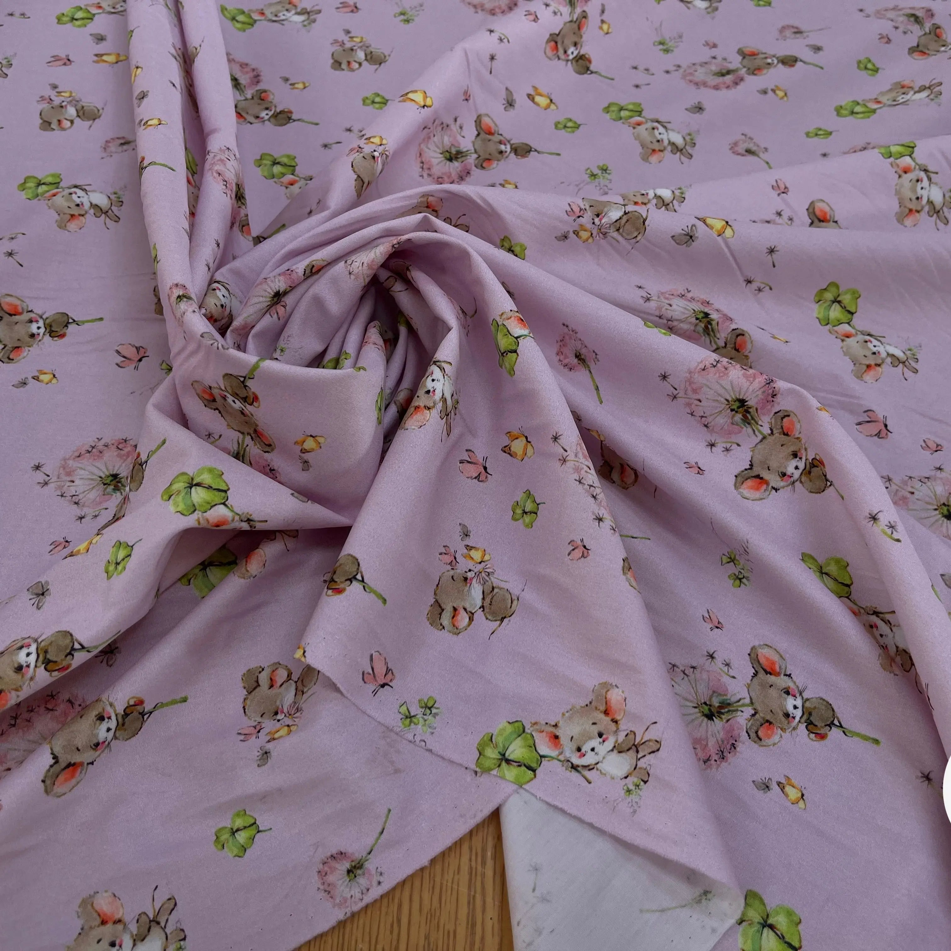 POPELINE DE COTON 120 FILS ENFANT PETITE SOURIS ROSE - My Little Coupon